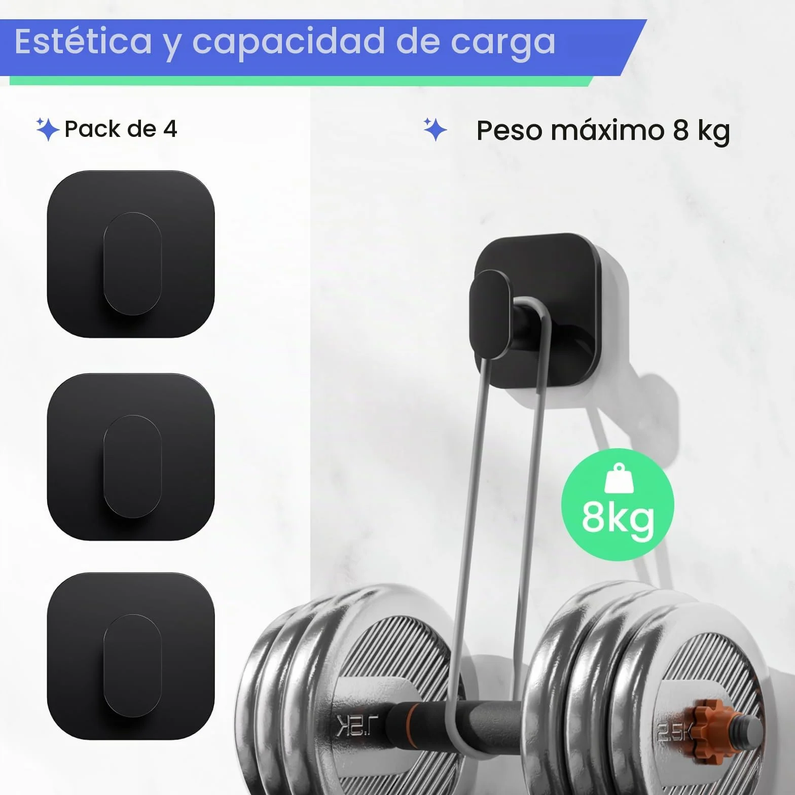 Aikzik Ganchos Adhesivos para Pared, Acero Inoxidable Toalleros sin Taladro, Colgadores Adhesivo Resistentespara Toallas Baño Cocina Albornoz, Negro