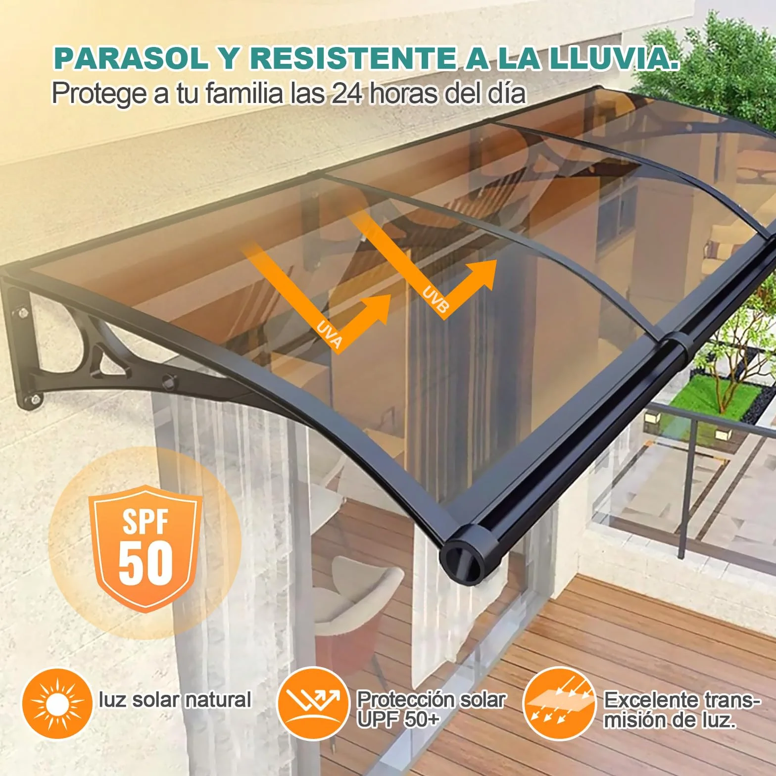 Marquesinas Exterior, Marquesina Puerta Exterior, Marquesina, Protección Solar/contra la Nieve/Lluvia, Tejadillo de Exterior para Porche/Delantero/Techo/Entrada, Instrucciones Incluidas