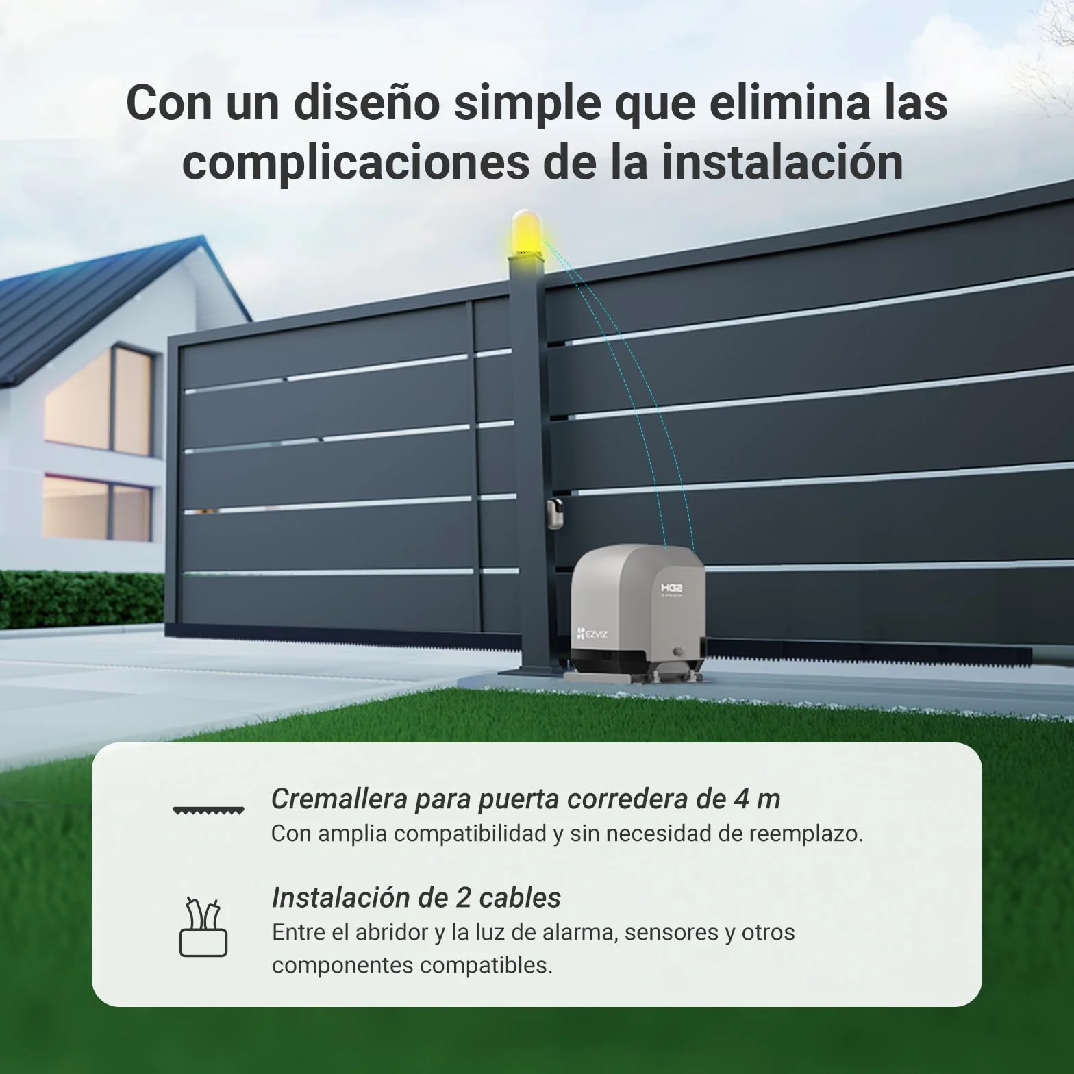 EZVIZ Motor Puertas Correderas Exterior 400 kg, con 4 Metros Cremallera de Nailon y Acero, Dos Mandos a distancia, una Luz de Alarma, Wi-Fi/Bluetooth, Instalación de dos cables, Impermeable, HG2 400