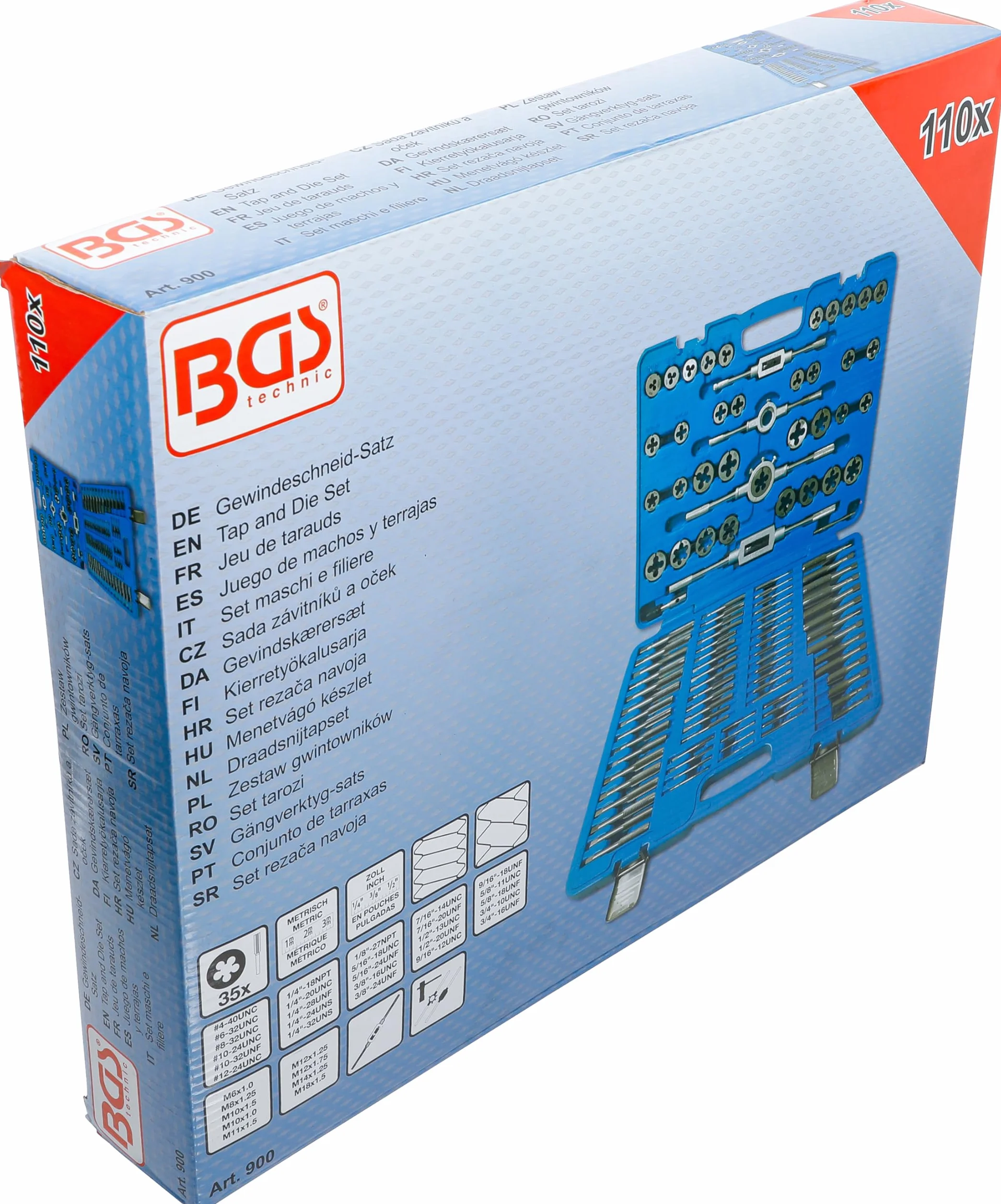 BGS 900 | Juego de machos y terrajas | métrico / pulgadas | 110 piezas