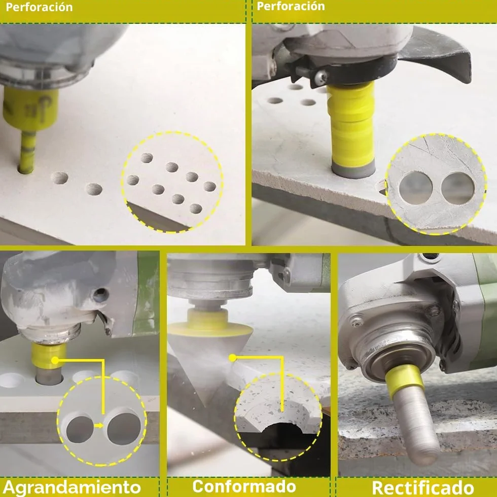 Juego de Brocas Diamante - Brocas Porcelanico 10piezas (6/8/10/20/35/50/68mm+20mm Fresa Diamante+50mm Broca Chaflán+Hex Adapter) para Porcelanico Cerámica Mármol Granito