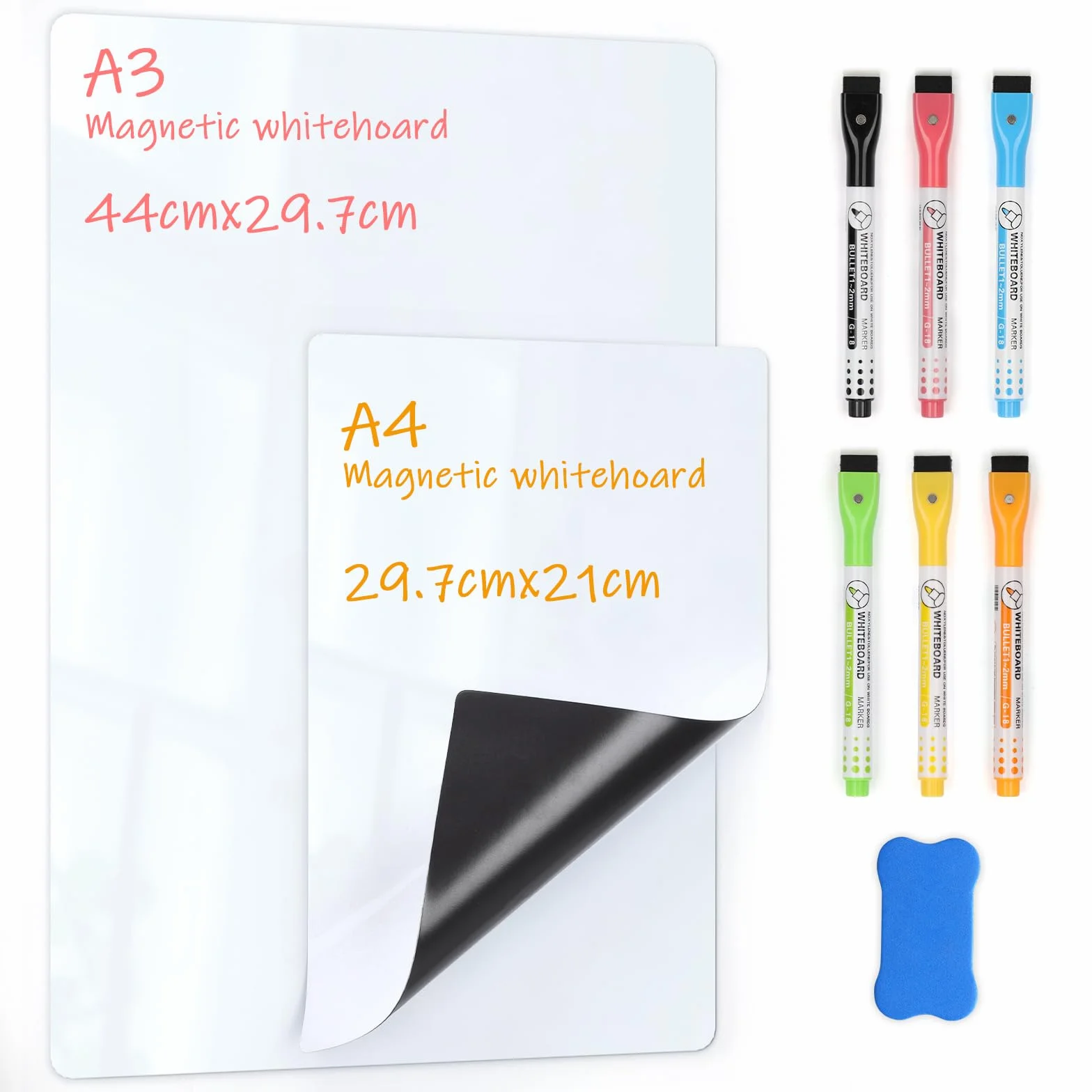 Pizarra Magnética Nevera Pack 2 A3 A4 Rotuladores Borrables 6 Rotuladores 1 Borrador Planificador Semanal