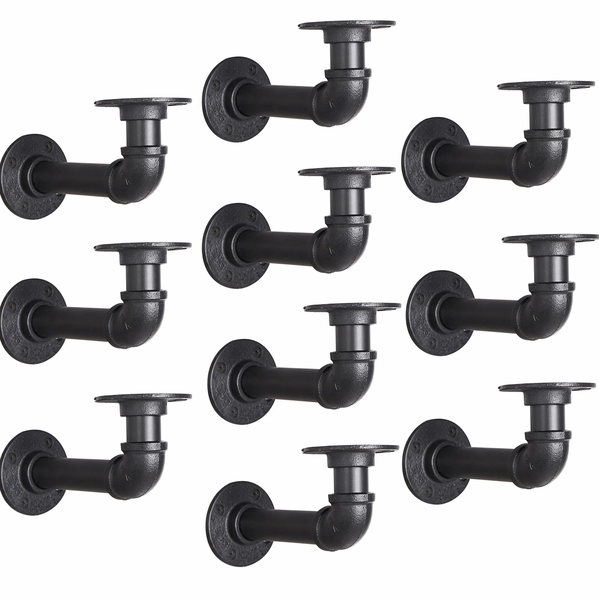Soportes industriales de tubo en L para madera de 6 a 12 pulgadas de profundidad, hierro resistente de 3/4 pulgadas, soporte flotante de montaje en pared, soportes de estantería de tubo de metal