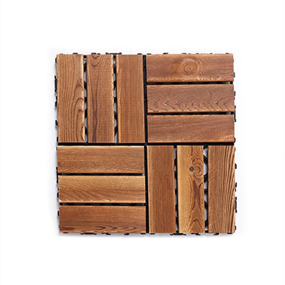 Baldosas Madera Suelo, Baldosas Exterior Suelo, Entrelazadas Baldosas para Terraza Jardín, Terraza, Balcón 30 x 30 cm, Fáciles de Colocar Marrón D 33PCS