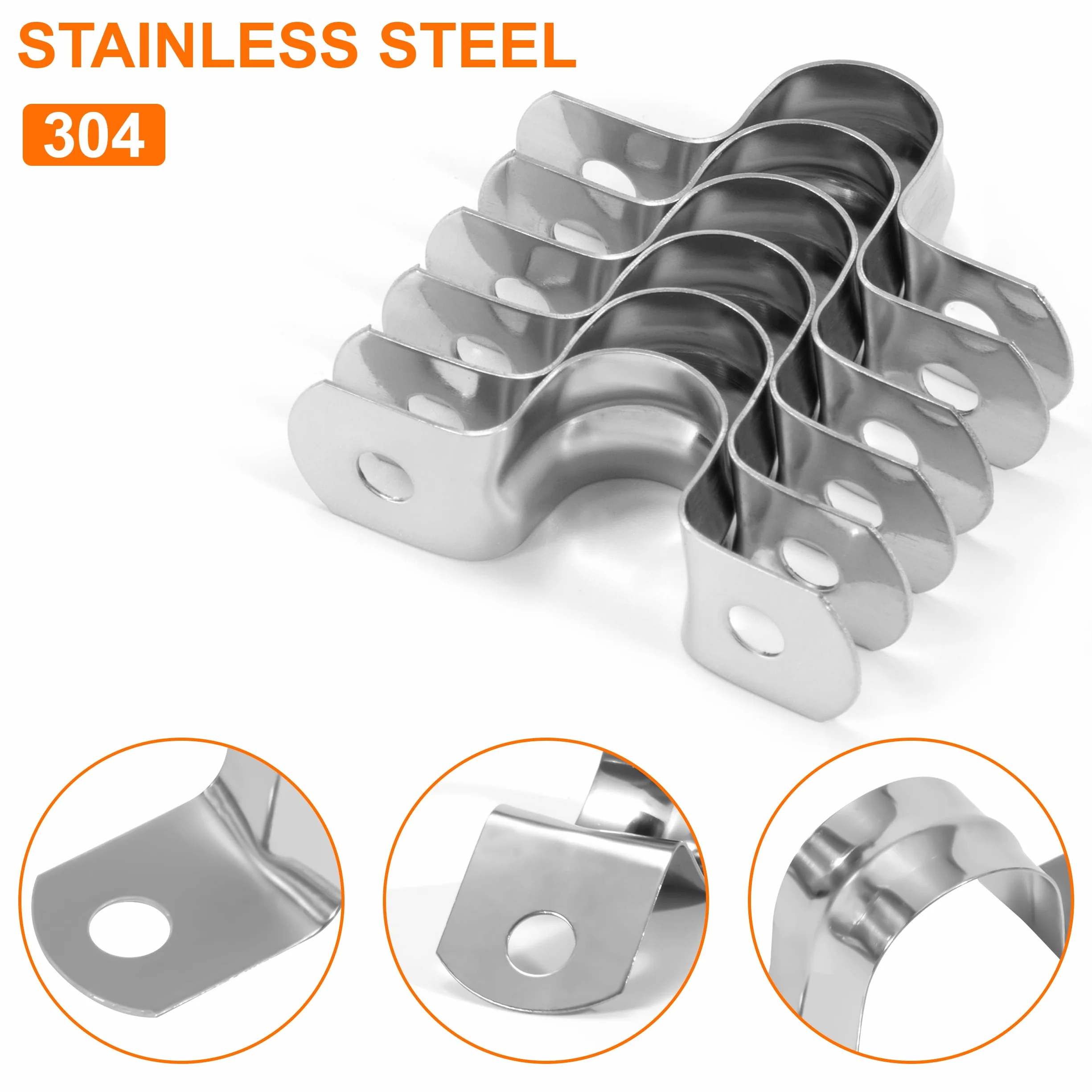 QIMEI-SHOP Abrazaderas Metalicas para Tubos 10mm Abrazadera Tubo en U de Acero Inoxidable 304 para Tubos de Agua Manguera Sujetador 30 Piezas