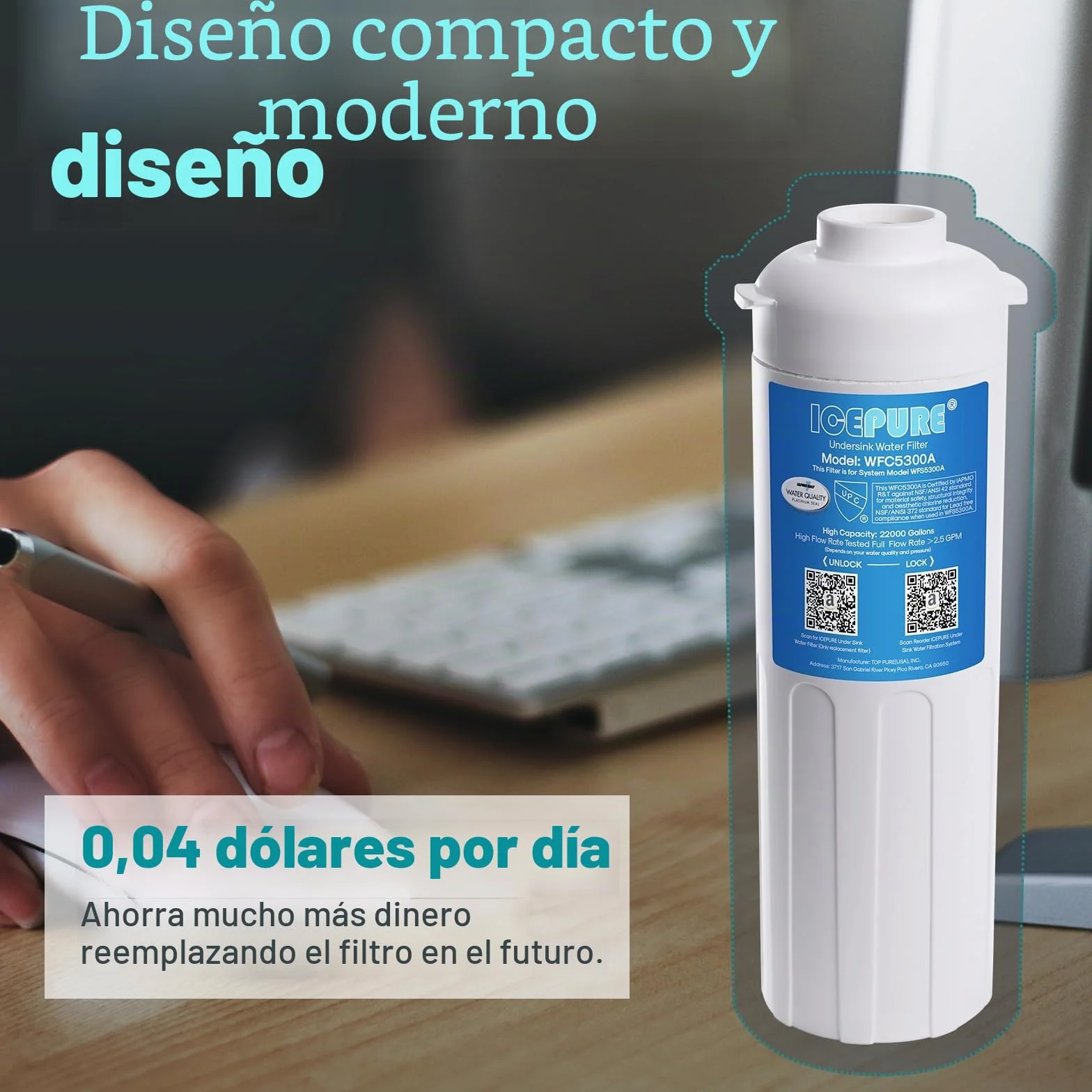 ICEPURE WFS5300A sistema de filtro de agua debajo del fregadero, grifo principal de 20 K galones de capacidad ultra alta bajo sistema de filtración de agua, mal sabor, 0.5 micras