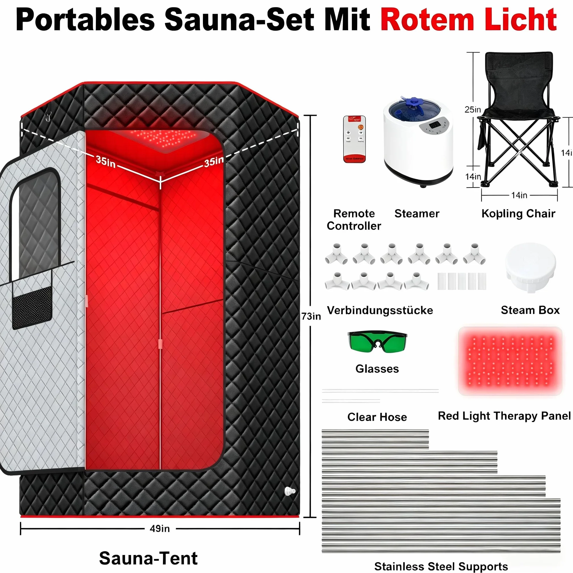 I-THERA-U Sauna de infrarrojos para el hogar - Sauna portátil de vapor de 660 y 850 nm sauna de vapor de cuerpo entero con 3L 1200 W generador de vapor baño de vapor, 15 niveles de calor, silla, mando