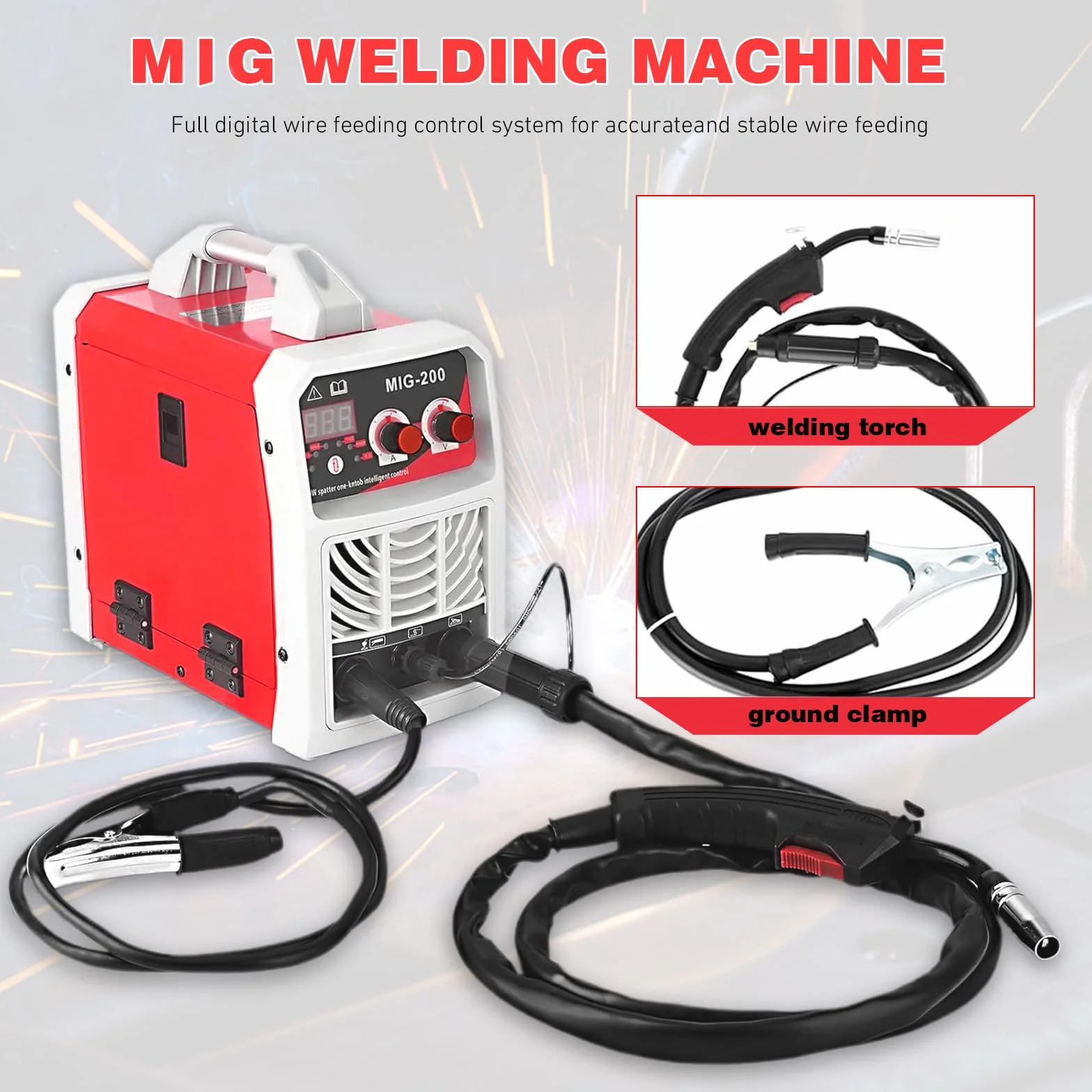 Soldador Inverter 3 en 1 MIG-200, Soldador de Hilo Sin Gas y con Gas, MMA y TIG, 200A IGBT, Pantalla Digital LED, Kit Completo para Bricolaje y Profesionales