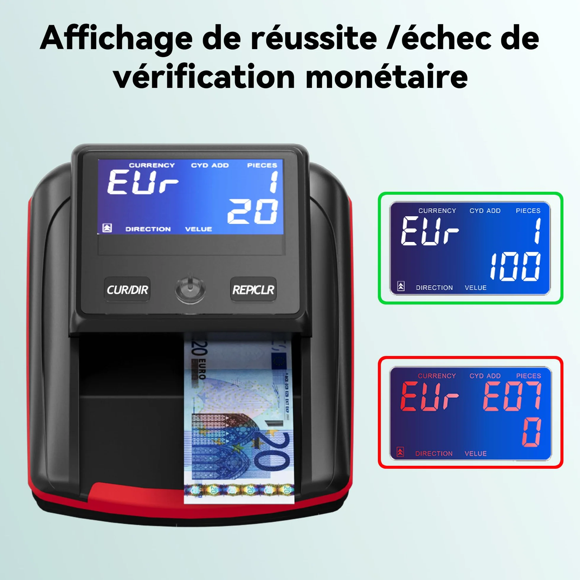 Detector de billetes falsos Euro automático con batería recargable