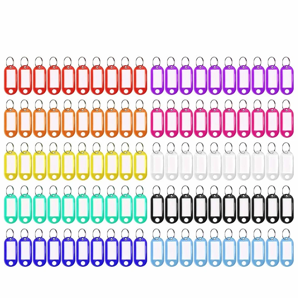 Yoosso 100 Llaveros de Plástico para Escribir, Etiquetas Identificador Llaves (10 Colores)