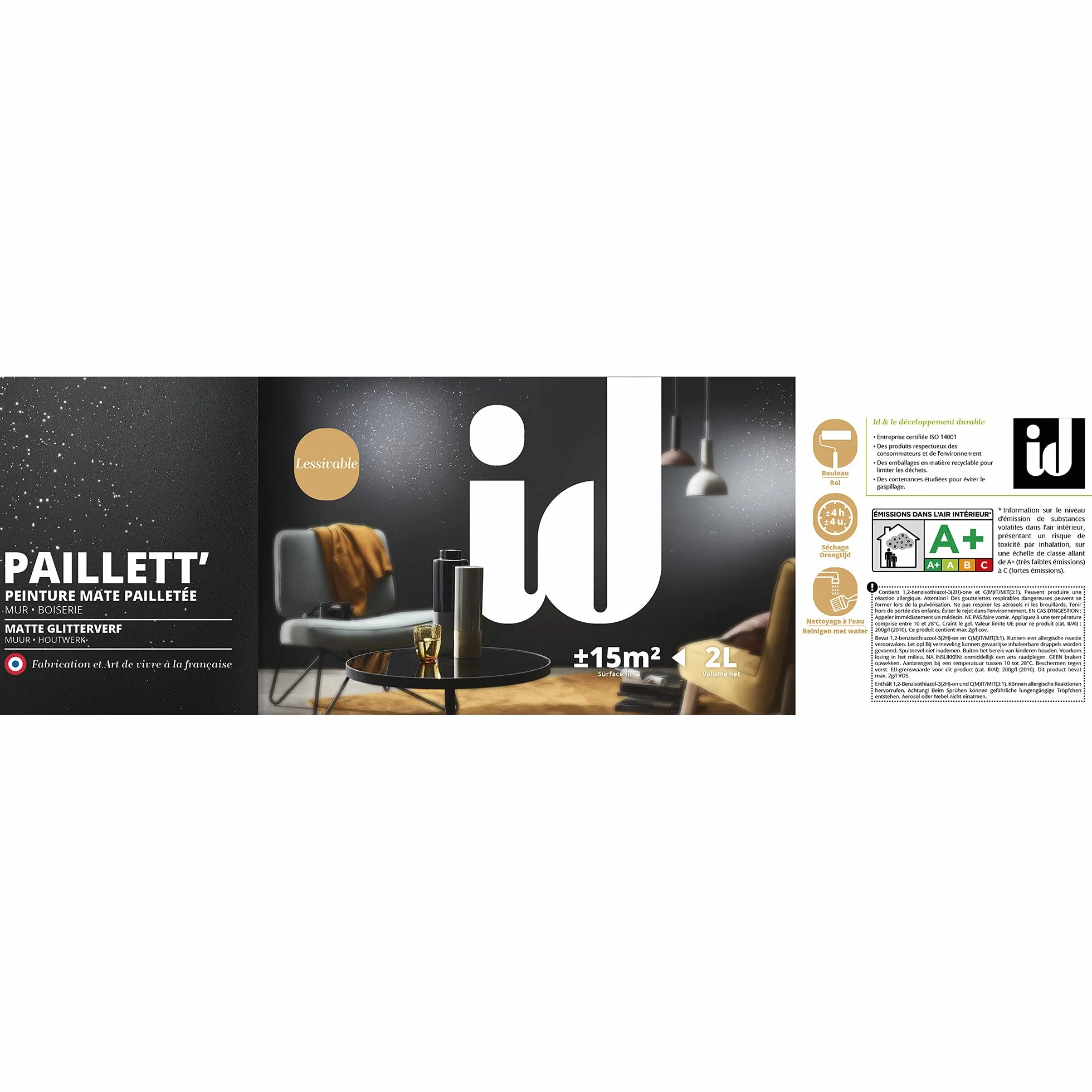 Pintura de acabado mate con purpurina PAILLETT 2L RIVIERA - ID Paris