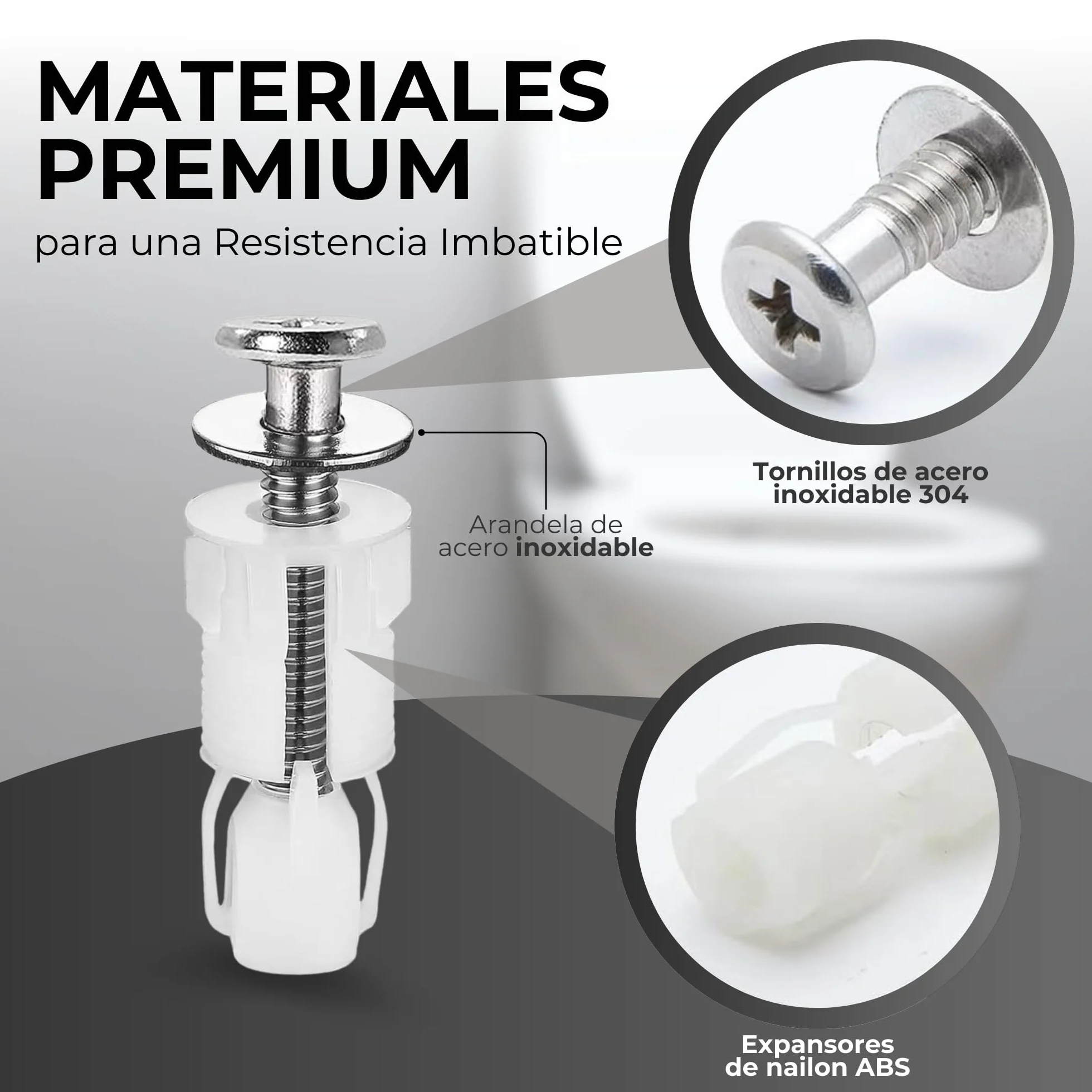 Pack de 4 Tornillos de Nailon para Asiento de Inodoro, Fijaciones Premium para una sujeción firme y duradera. Renueva las Bisagras de tu WC con confianza.