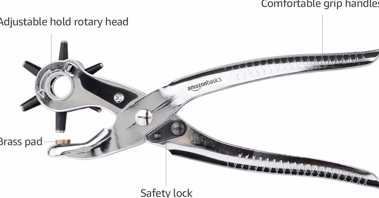 Amazon Basics Juego de perforadora de cuero, rotativa, herramienta para hacer tamaños de agujeros múltiples, Plata