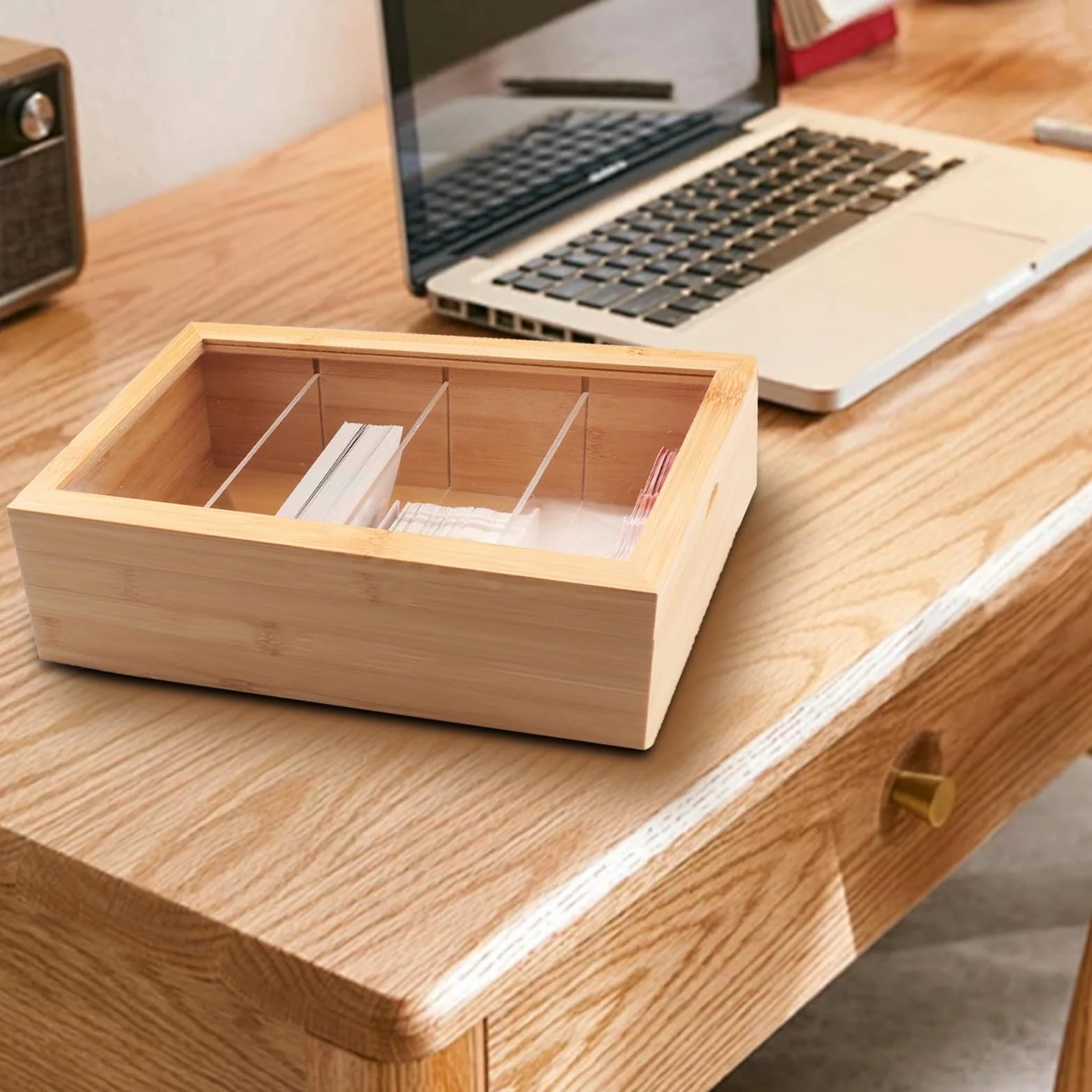 Portatarjetas de madera 4 compartimentos organizador oficina escuelas hogar