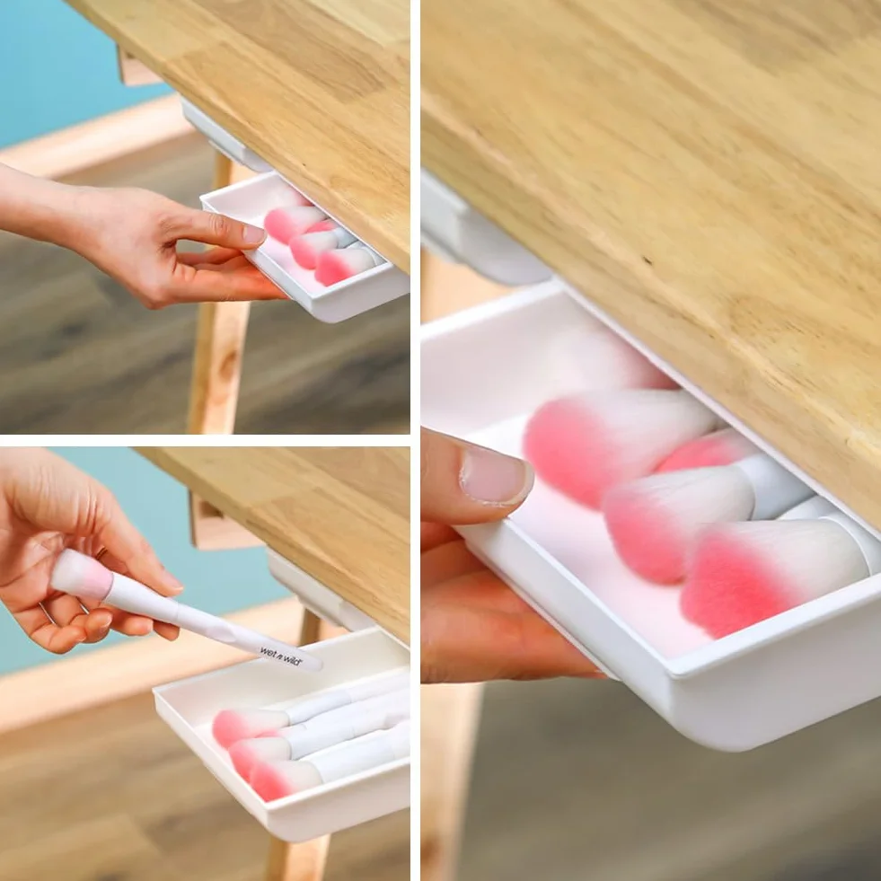 Cajón Debajo Del Escritorio Organizador Autoadhesivo Extensible Almacenamiento Mini Blanco 25.5×20×4.2cm