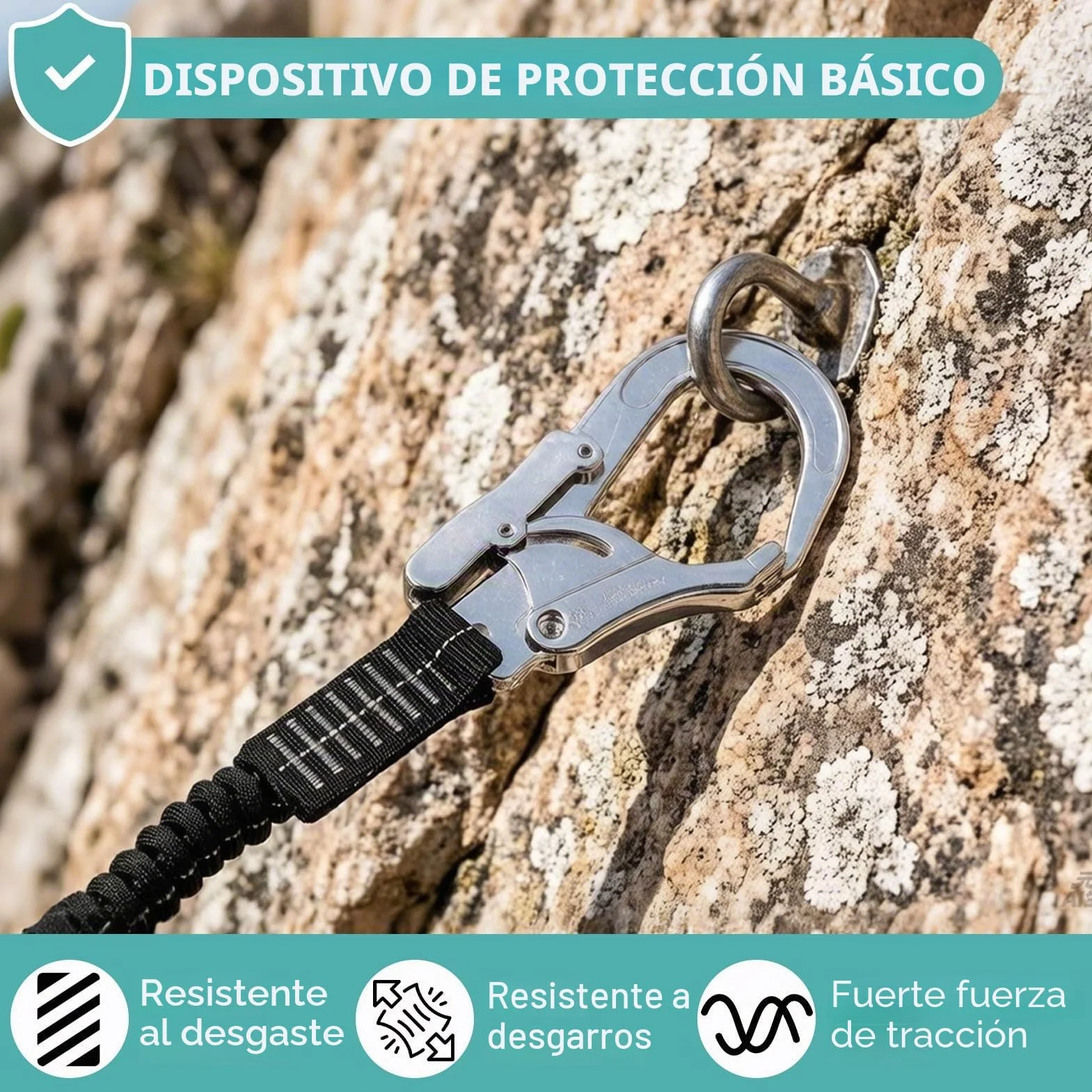 Cordón de seguridad con gancho a presión de 25 KN, correa de seguridad resistente, protección contra caídas, absorción de golpes, elástica, retráctil, arnés de correa de árbol de escalada