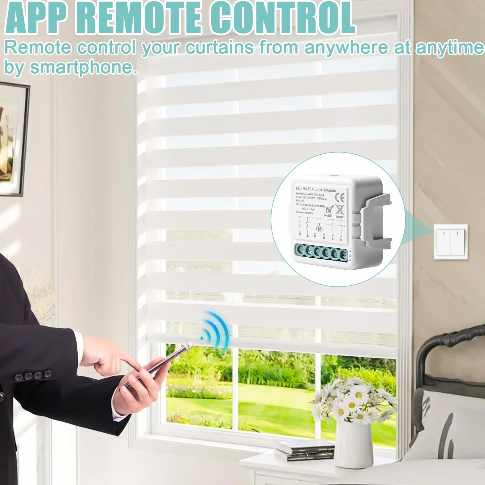 Módulo de interruptor inteligente de persiana Tuya WiFi, módulo de interruptor de persiana inteligente de 2,4 GHz, control inteligente de persiana Alexa, control de aplicación, temporizador para motor