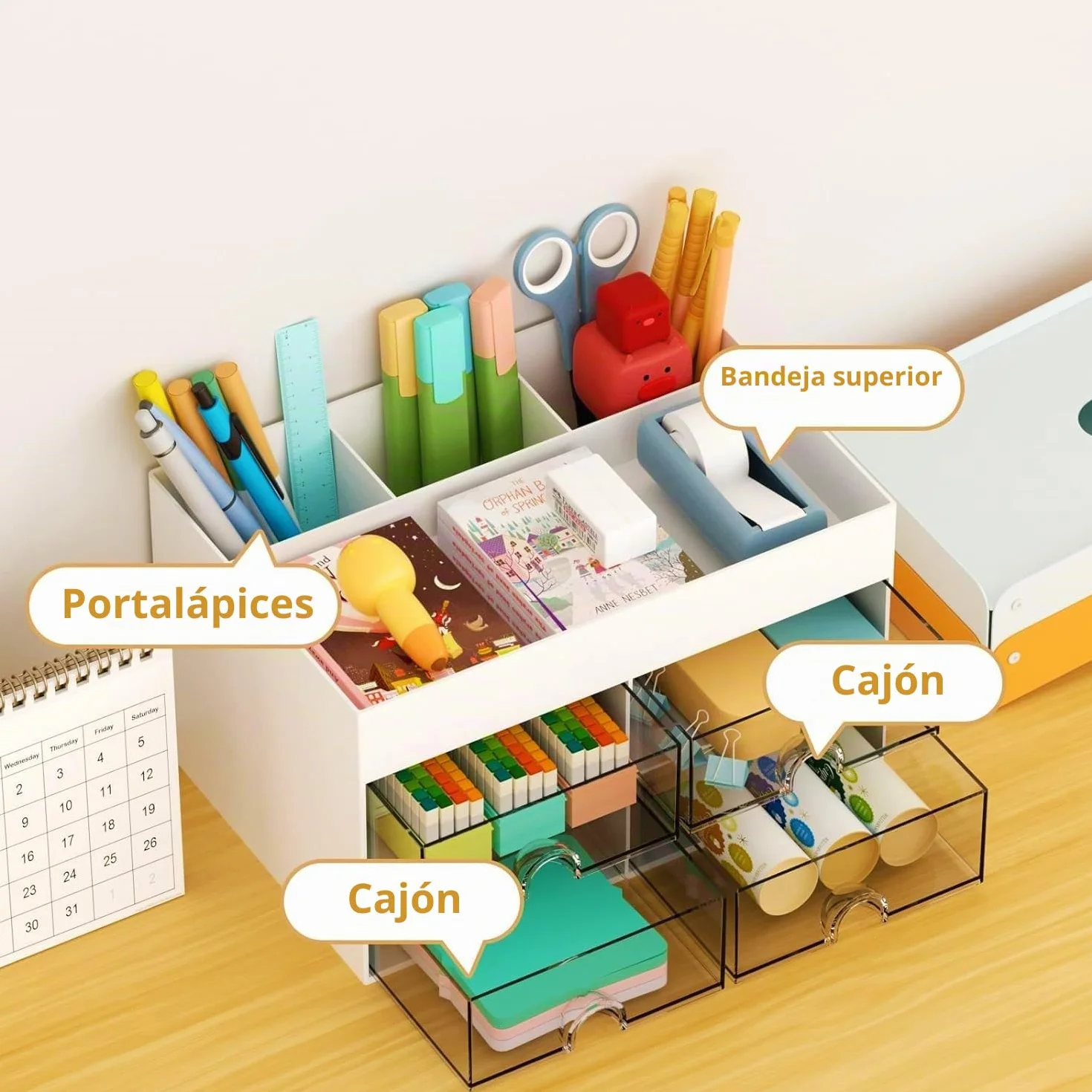 KAHEIGN Organizador de Escritorio 4 Cajones 19CM x 14CM Portalápices Multifuncional Blanco