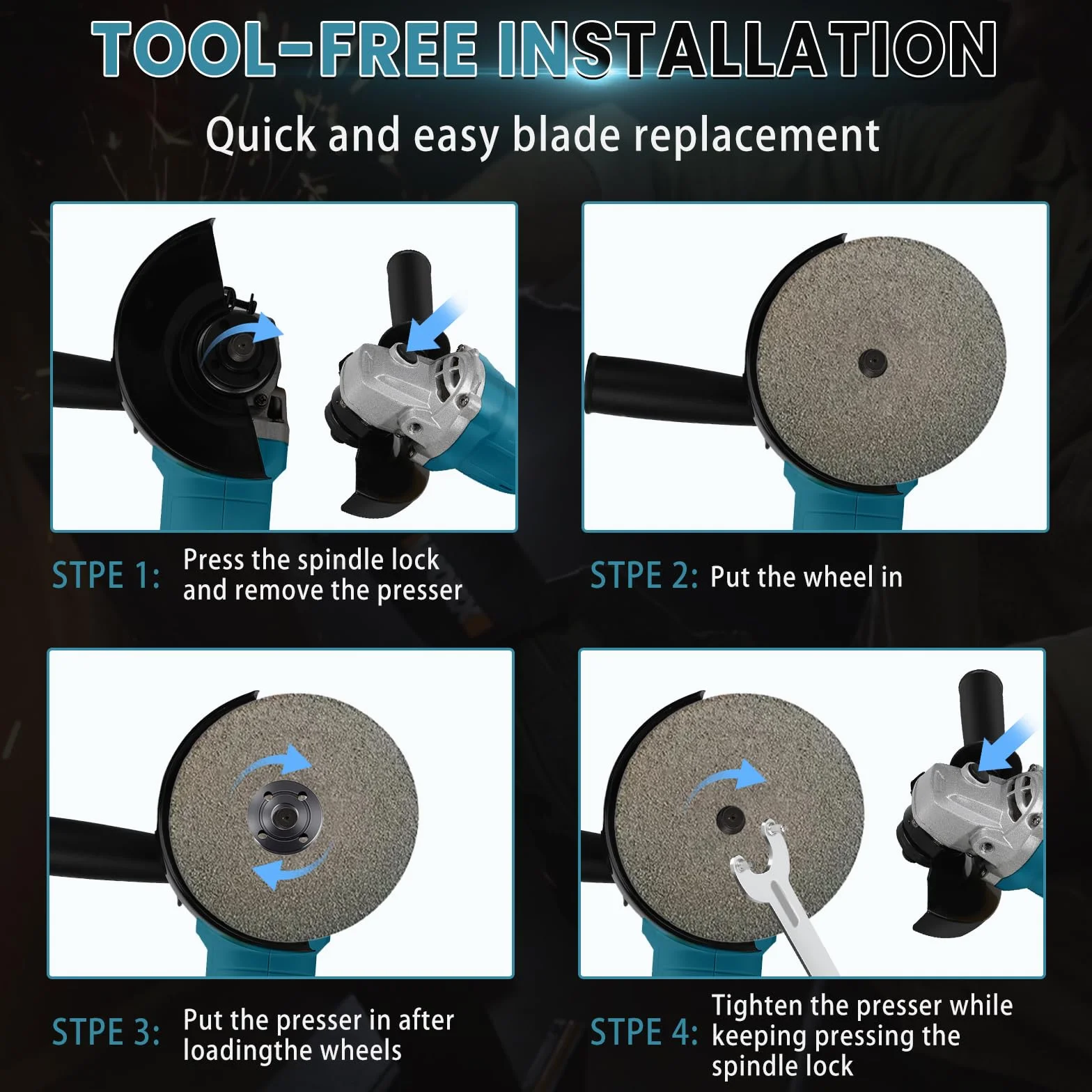 Amoladora angular de batería compatible con batería de litio Makita de 18 V, amoladora angular eléctrica sin escobillas con diámetro de disco de 125 mm, 3000-10000 rpm, para una separación y lijado