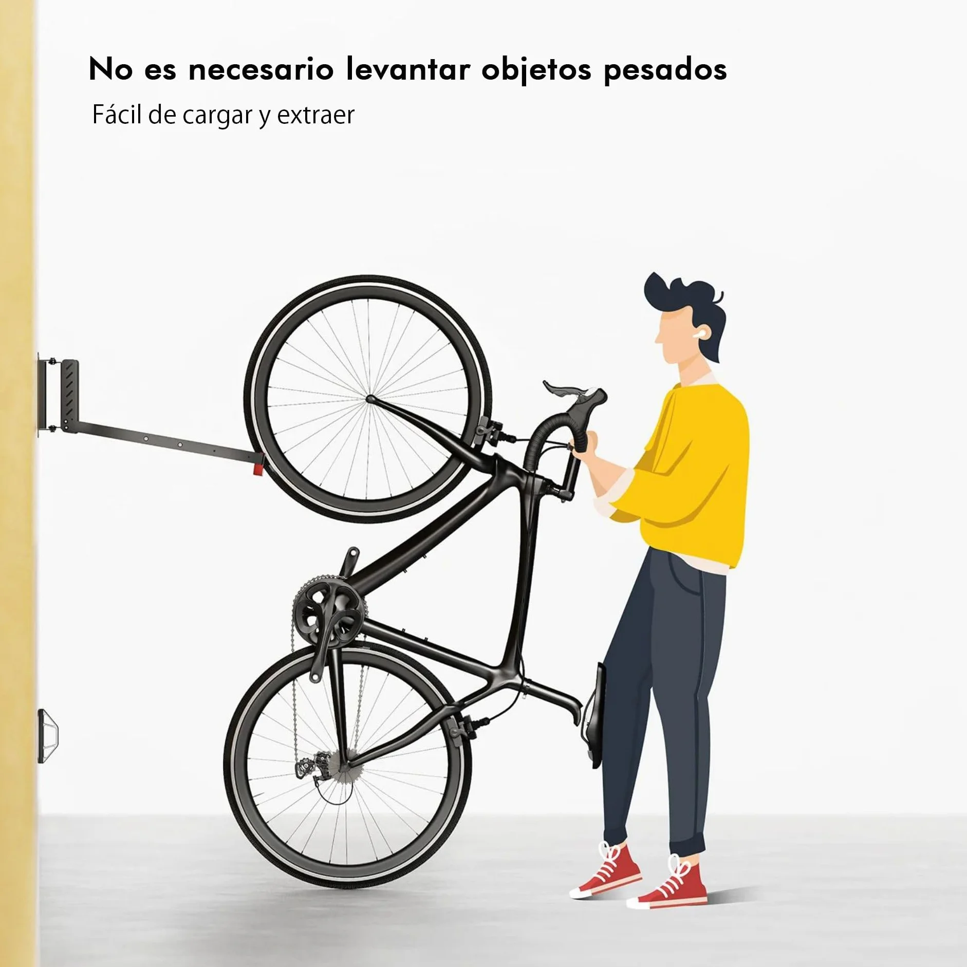 Mimoke Soporte de pared ajustable para bicicleta que ahorra espacio, diseño de elevación fácil con brazo plegable y función giratoria (1 unidad)