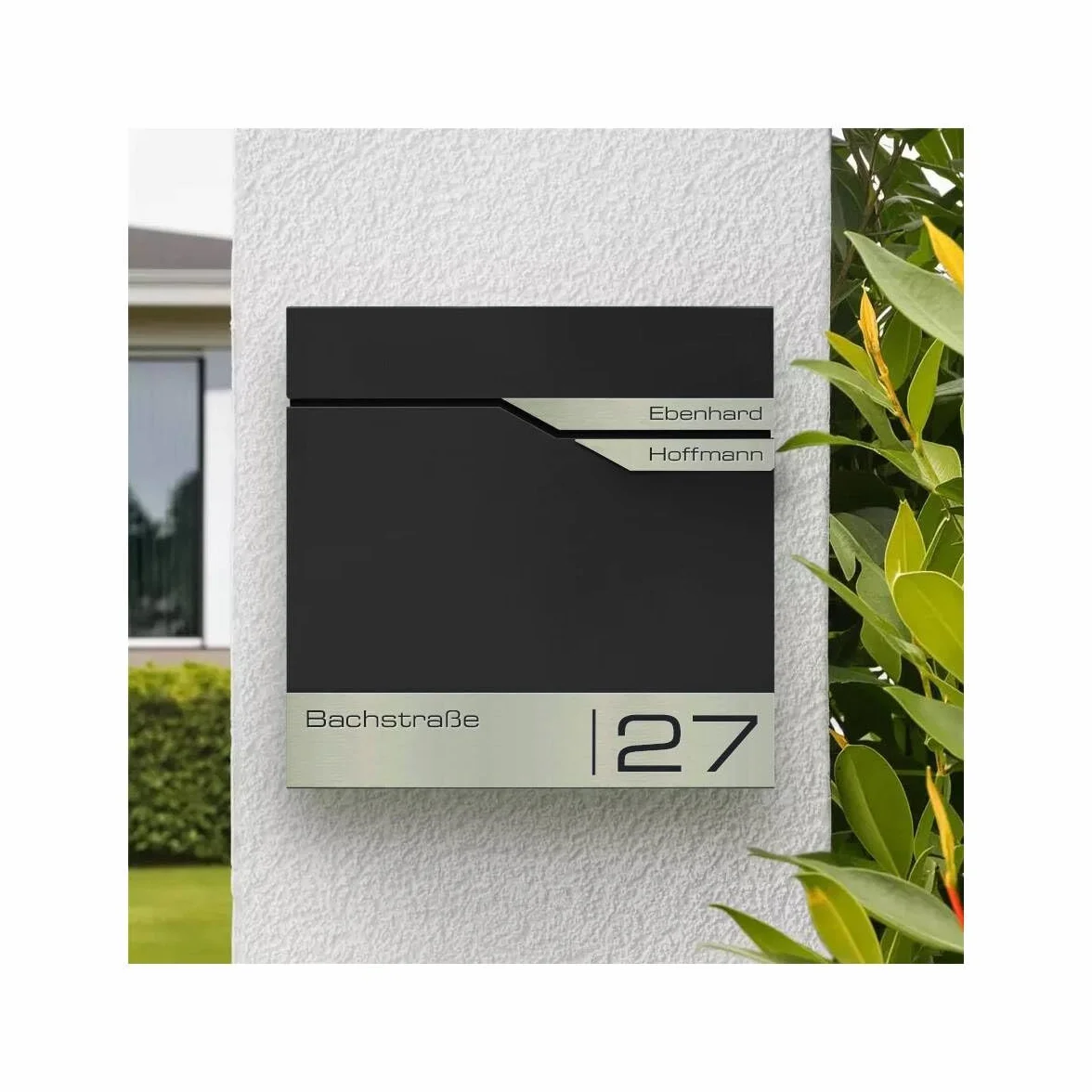 Metzler Buzón Negro para 2 Partes con Compartimento para periódicos y número de casa – Buzón de Pared con Dos Etiquetas de Nombre, Grabado láser, Resistente al Agua e Inoxidable | Albrecht