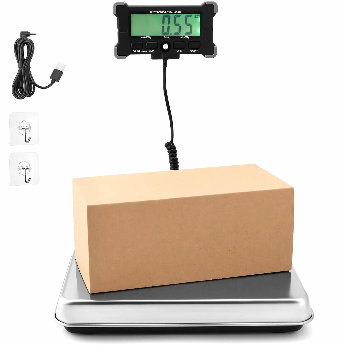 QWORK Balanza Digital 440 lb 200 kg con Función de Tara Pantalla LCD Separada para Equipaje Correo Almacén