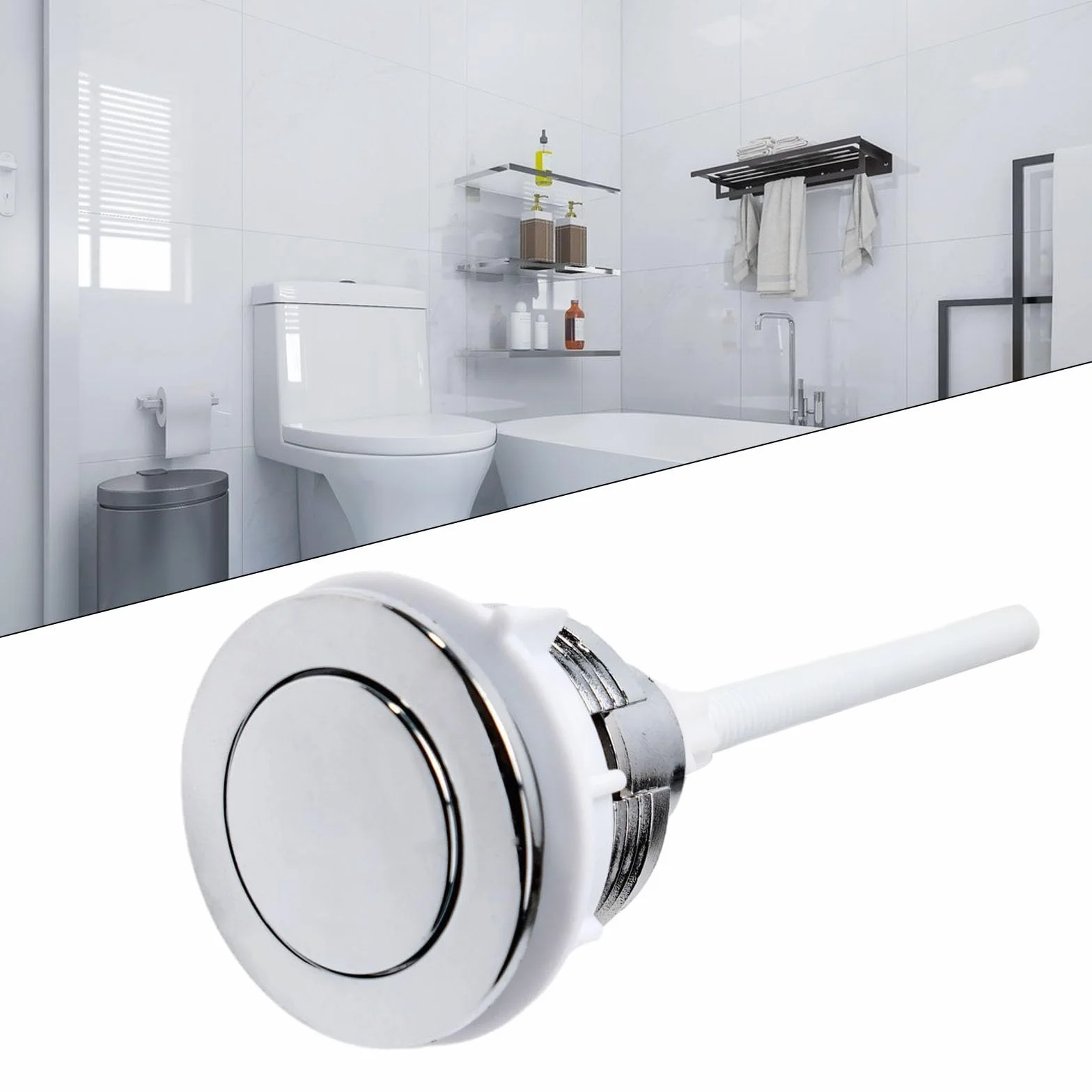 Botón de presión de tanque de inodoro de baño de descarga única de 38 mm en ABS plateado, fácil de instalar, reemplazo compatible con sistemas de cisterna de agua estándar para baños domésticos e