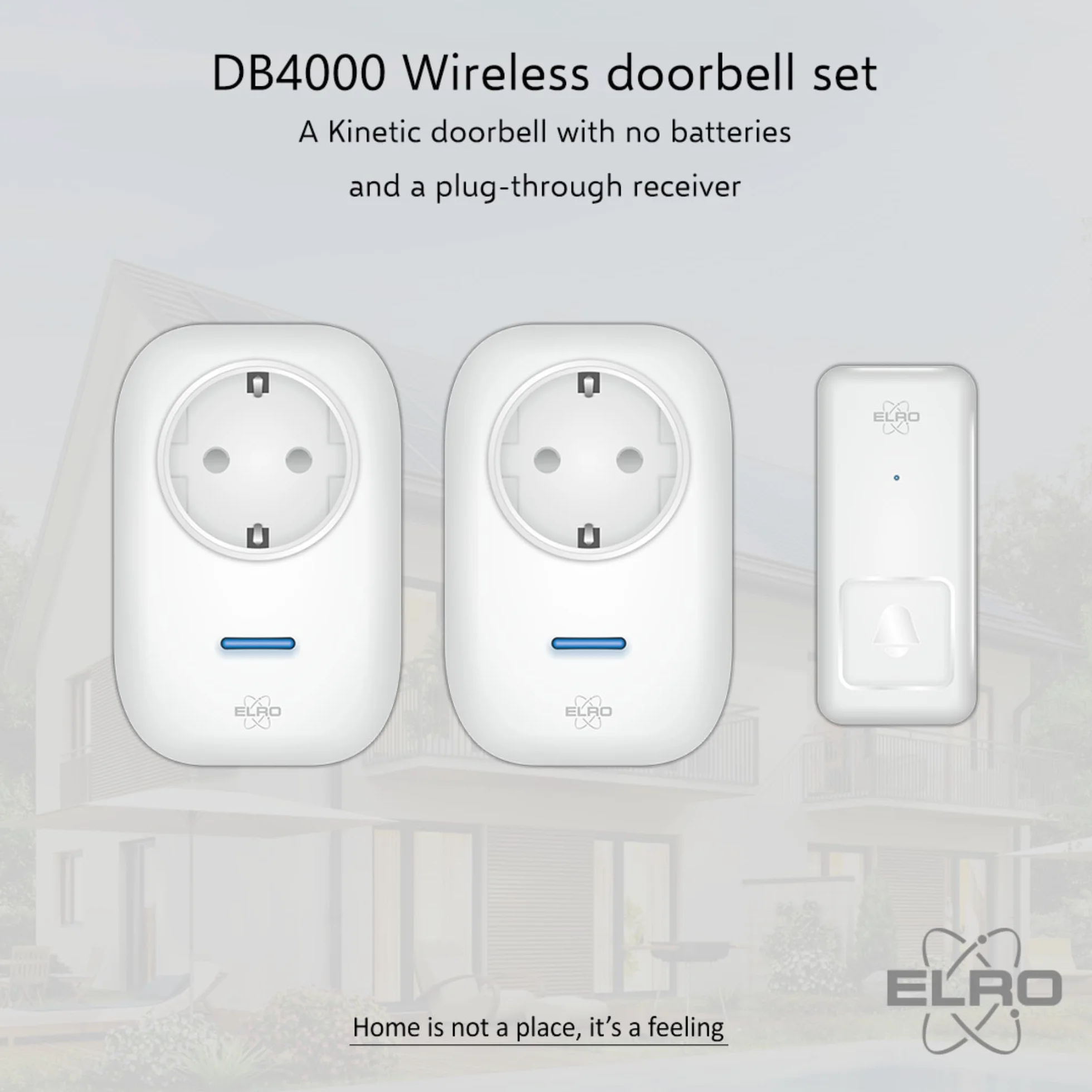 ELRO DB4000 Juego de timbre cinético inalámbrico con 2 receptores enchufables