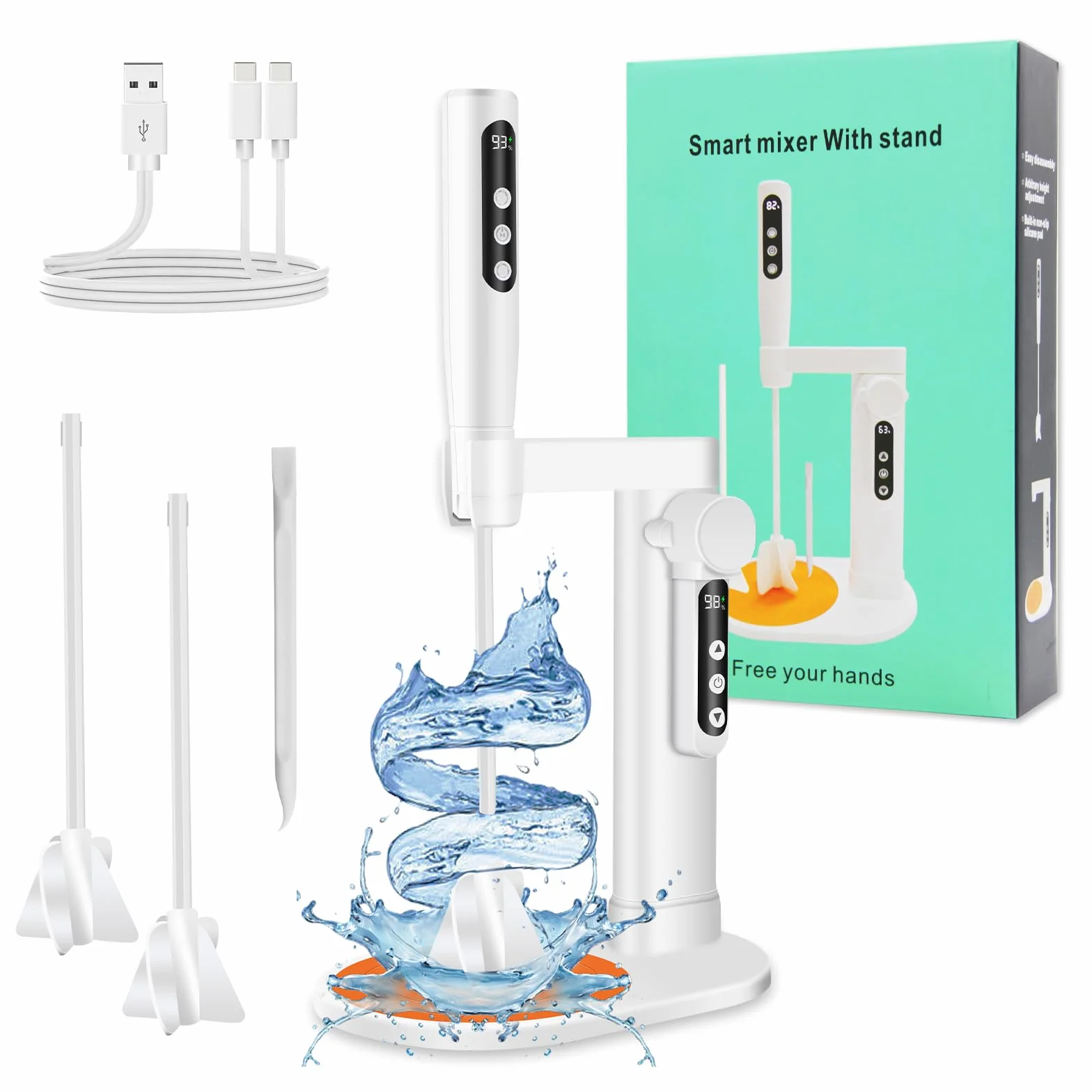 Mezclador de Resina Epoxi Eléctrico con Soporte, Manos Libres, 5 Velocidades, Pantalla LED, Reducción de Burbujas, Incluye 2 Paletas, para Resina UV, DIY y Joyería