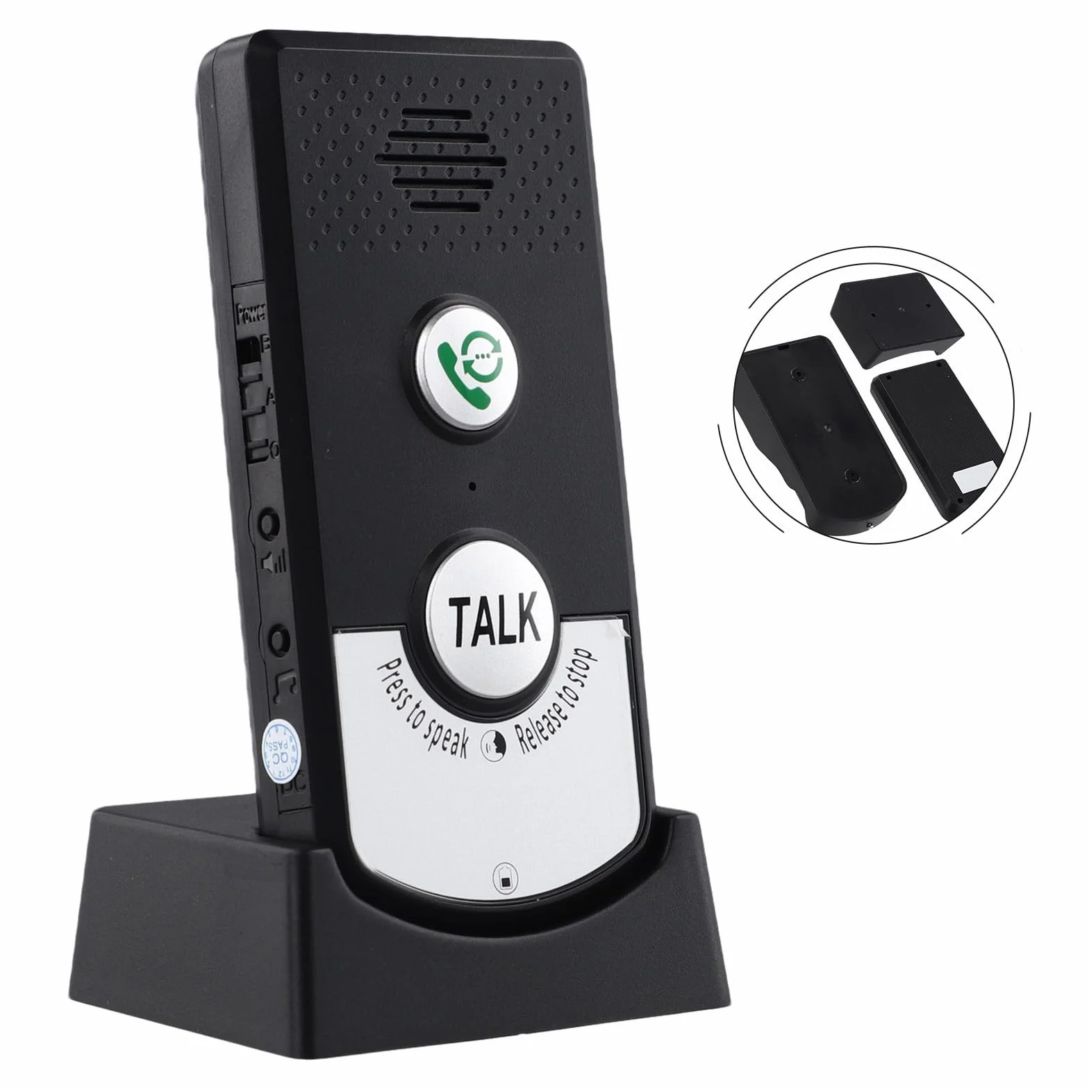 Timbre inalámbrico de largo alcance con audio bidireccional y transmisión de 1000 m, batería recargable integrada de 2000 mAh, unidad exterior impermeable, fuerte penetración (negro)