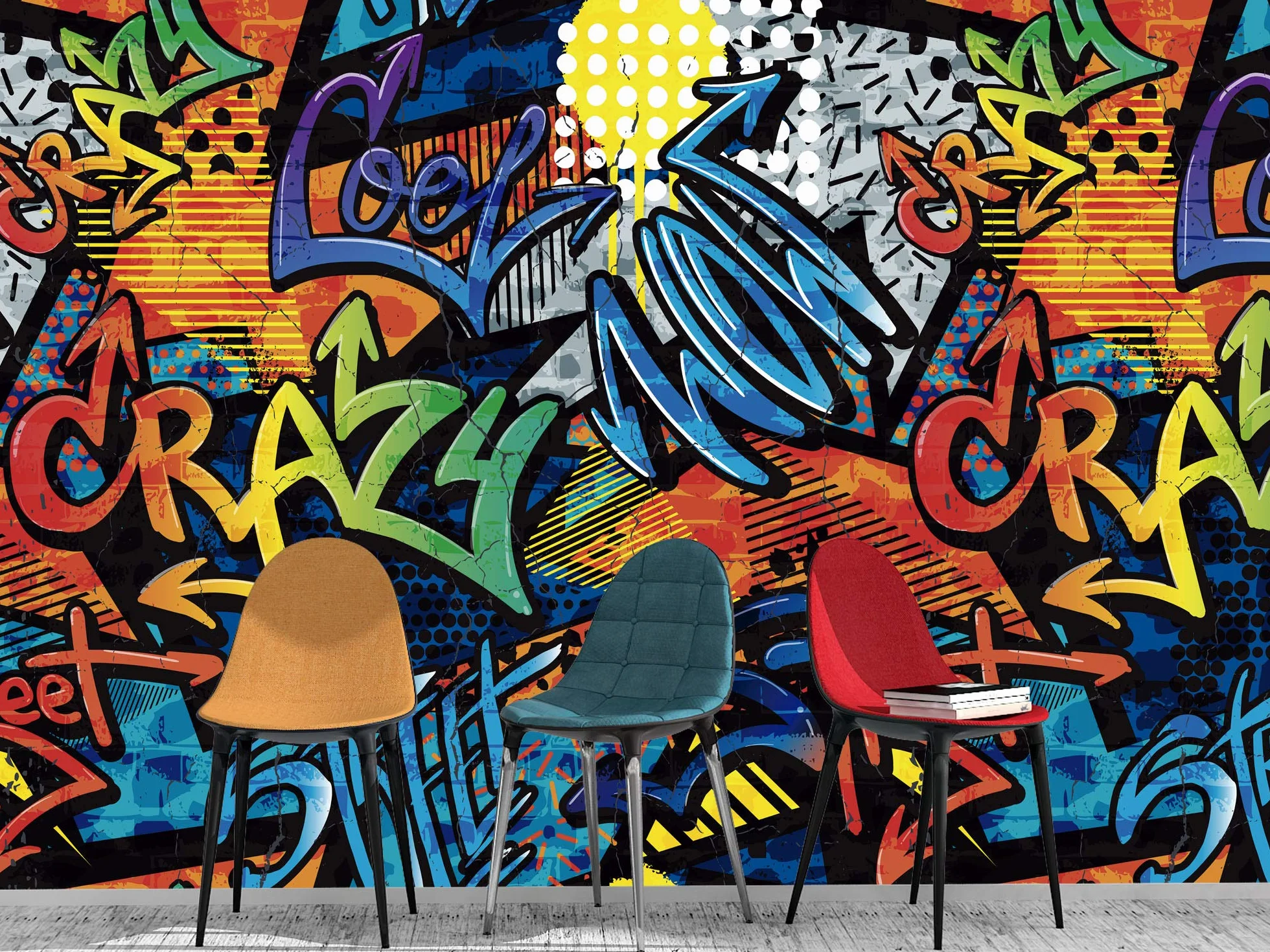 Oedim Fotomural Vinilo Para Pared Graffiti Crazy | Mural | Fotomural Vinilo Decorativo | 200 x 150 cm | Decoración comedores, salones, habitaciones