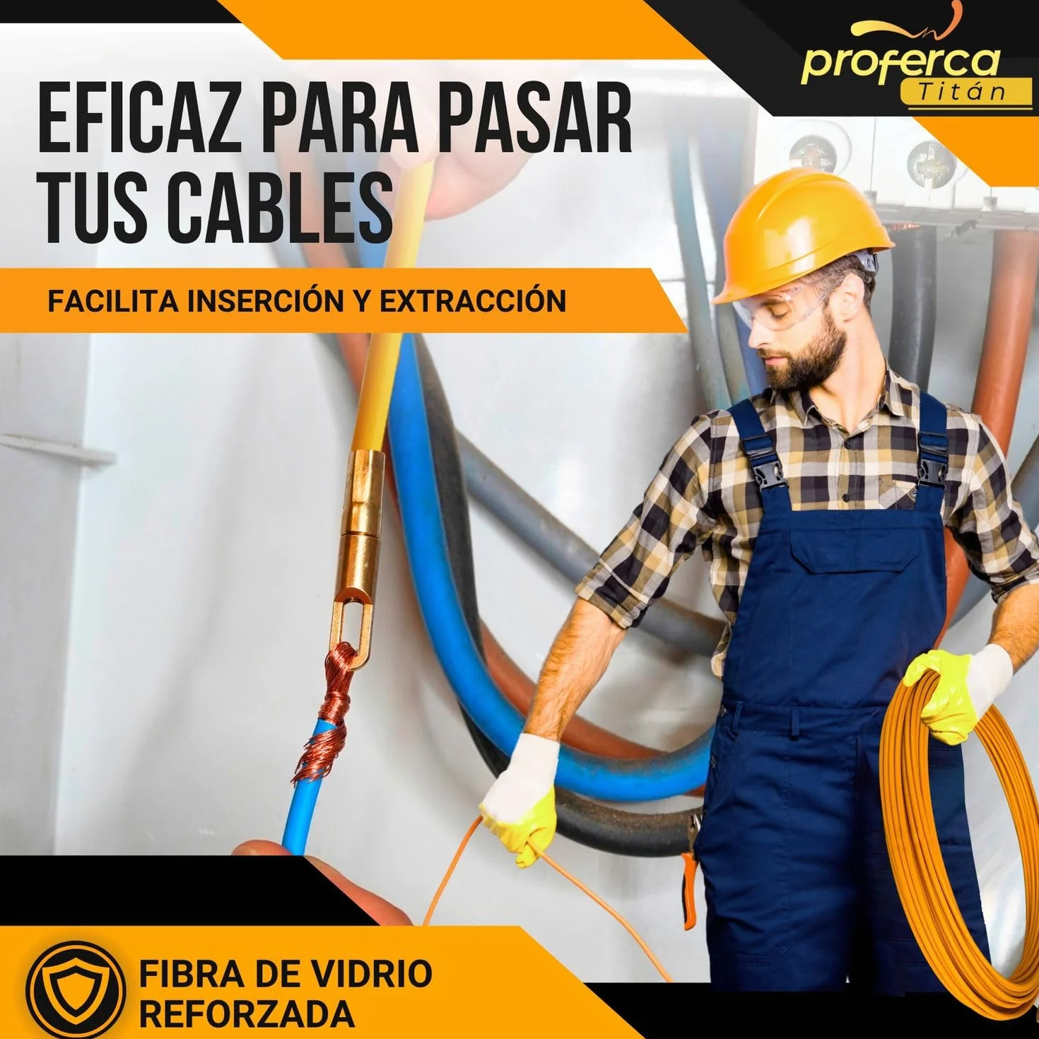 Guia Pasacables Profesional 6mm y 50 metros de Fibra de Vidrio Reforzada | Guia con Contenedor y Accesorios intercambiables| Especial Jardines | Malla Tiracables