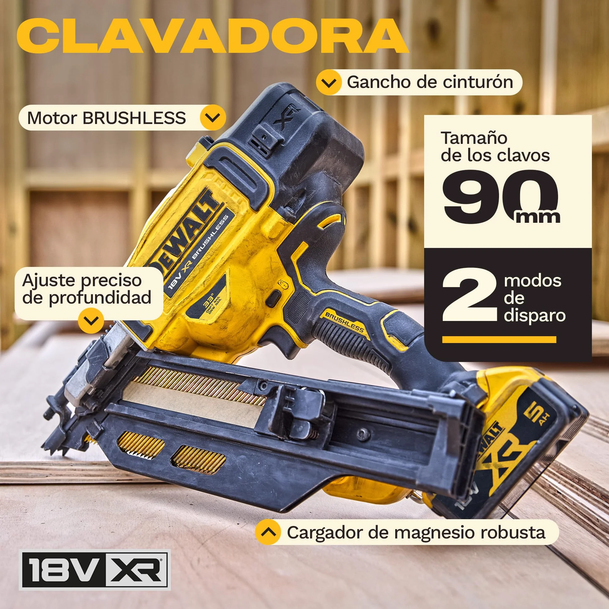 DEWALT 18V XR Clavadora de Estructuras Brushless de Nueva Generación, Solo herramienta, DCN950N-XJ