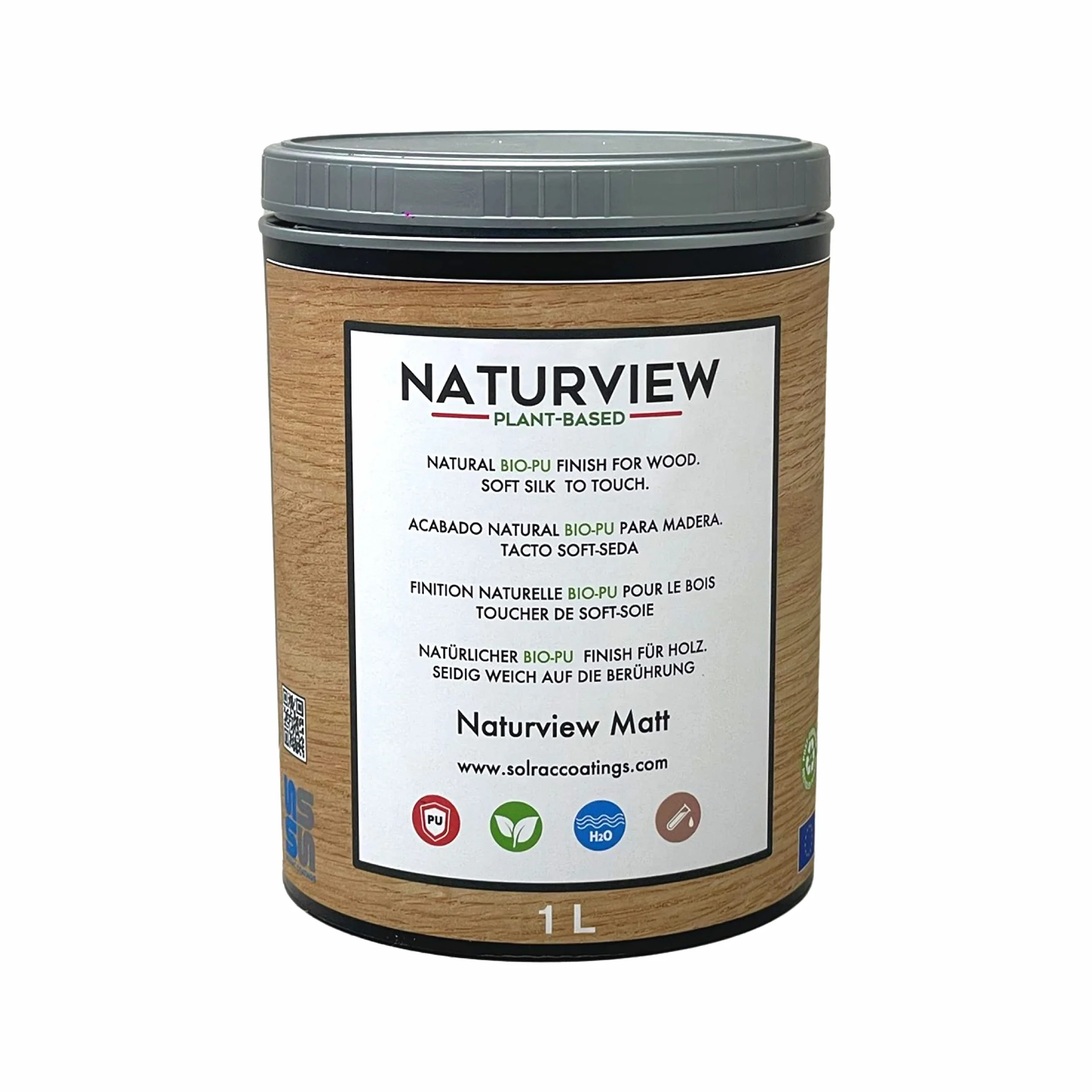 NATURVIEW A12W101 - Barniz Para Madera Poliuretano BIO al Agua. Interior. Tacto Soft-Seda. (Mate, 1L)
