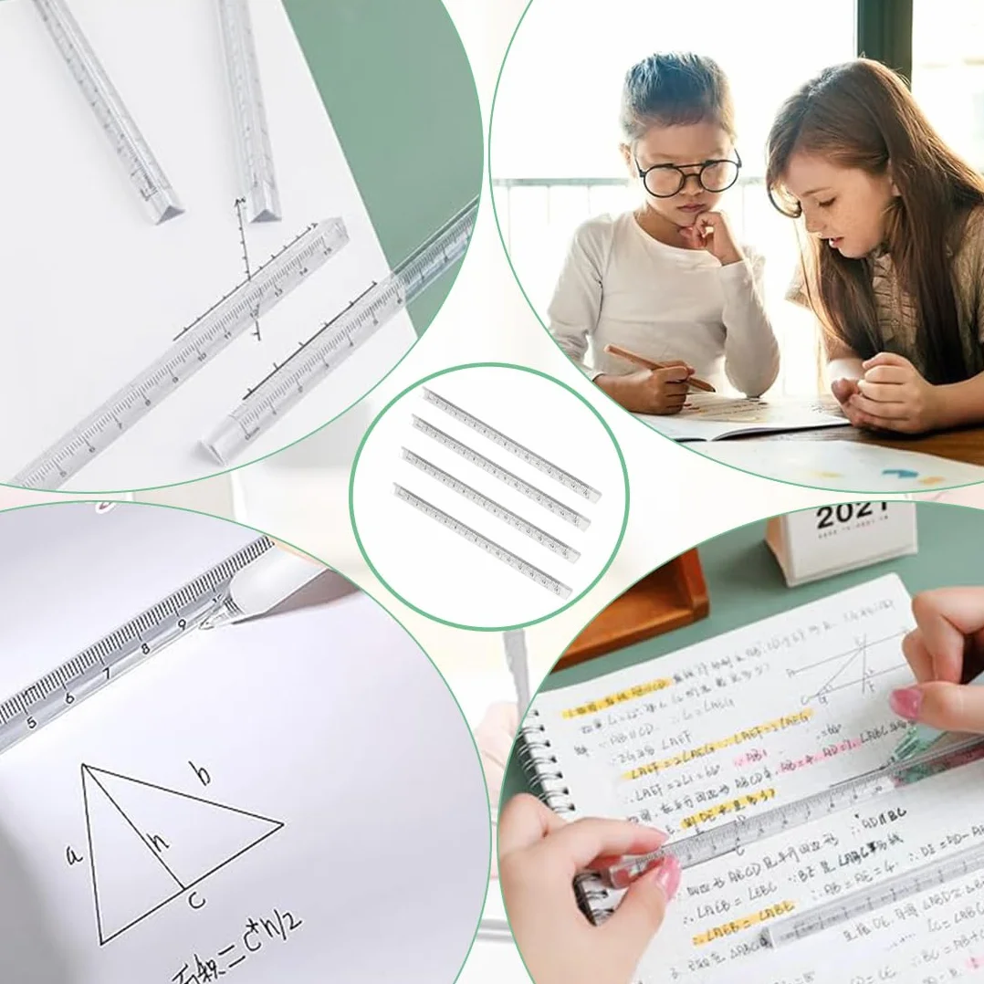 Regla triangular de plástico transparente flexible 15 cm, 2 piezas, herramienta de medición de precisión