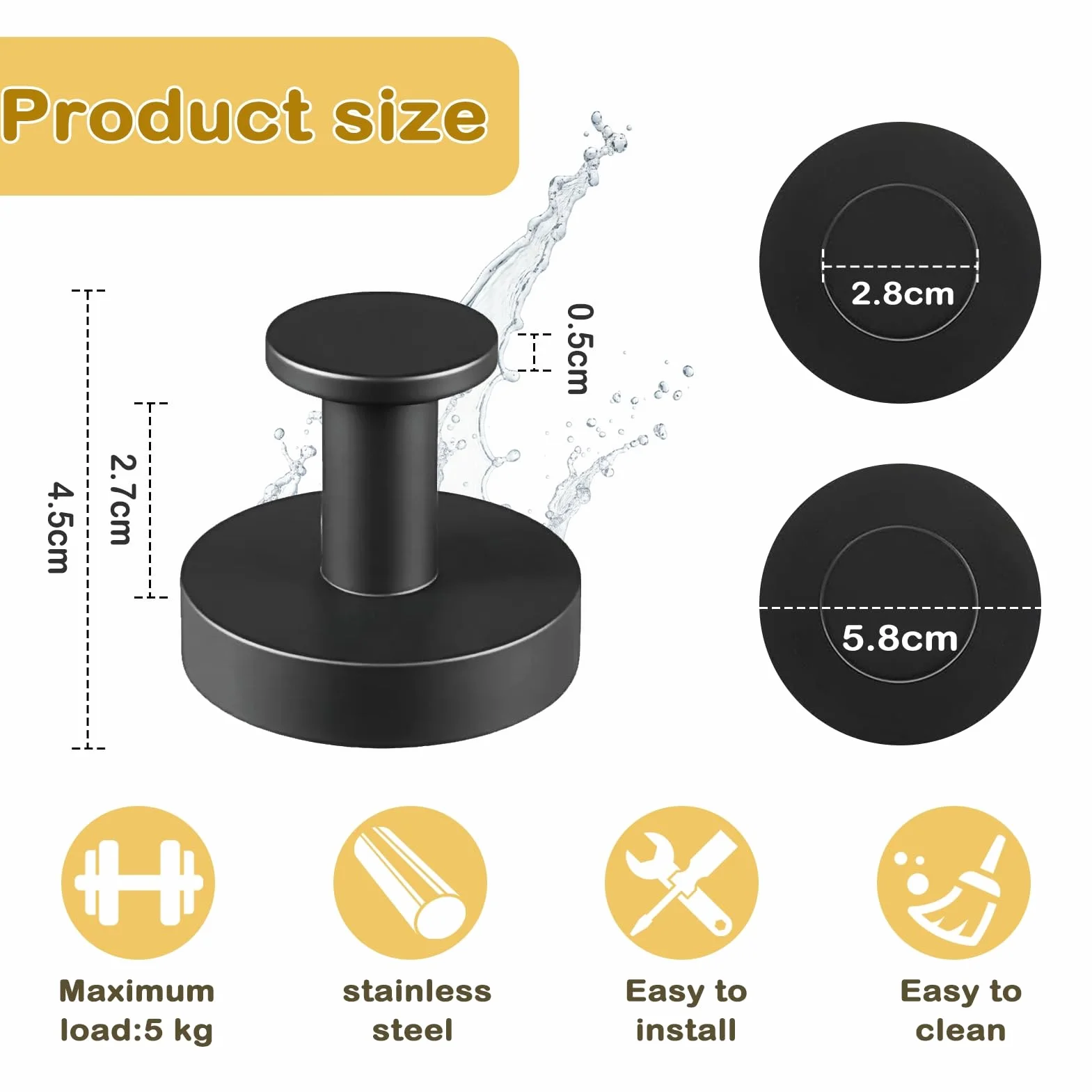 6 ganchos con ventosa, ganchos con ventosa, color negro, ventosa con toallero extrafuertes, reutilizables y extraíbles, ganchos para toallas de baño y cocina