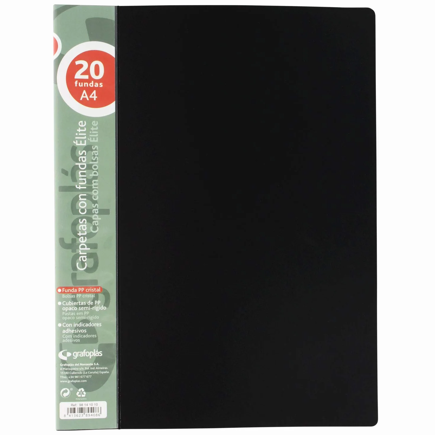 Grafoplas Élite Carpetas con Fundas A4 Negro 20 Fundas Transparentes