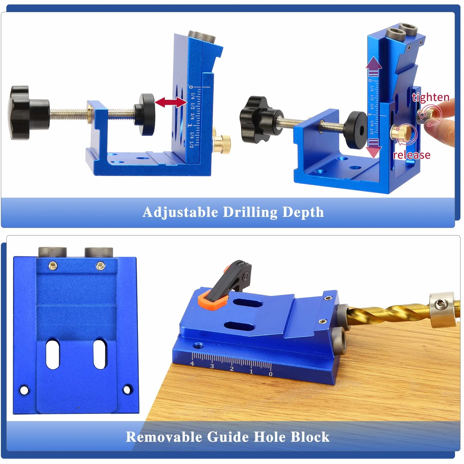 Kit de plantilla de agujero de bolsillo GQGP, juego de sistema de plantilla de tornillo de bolsillo de metal con guías ajustables