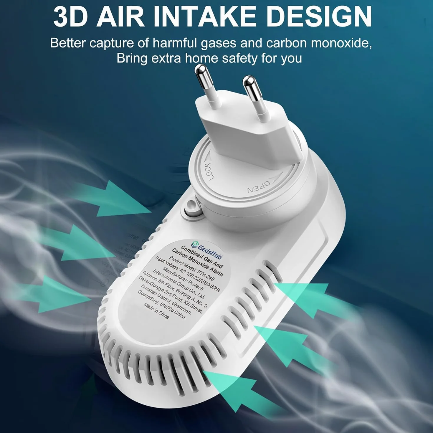 Detector de Gas y Monóxido de Carbono con Enchufe para Hogar, Alarma de CO para Casa, Alarma de Gas Combustible para Gas Natural LPG Metano Propano Butano, Blanco, PTH-24E