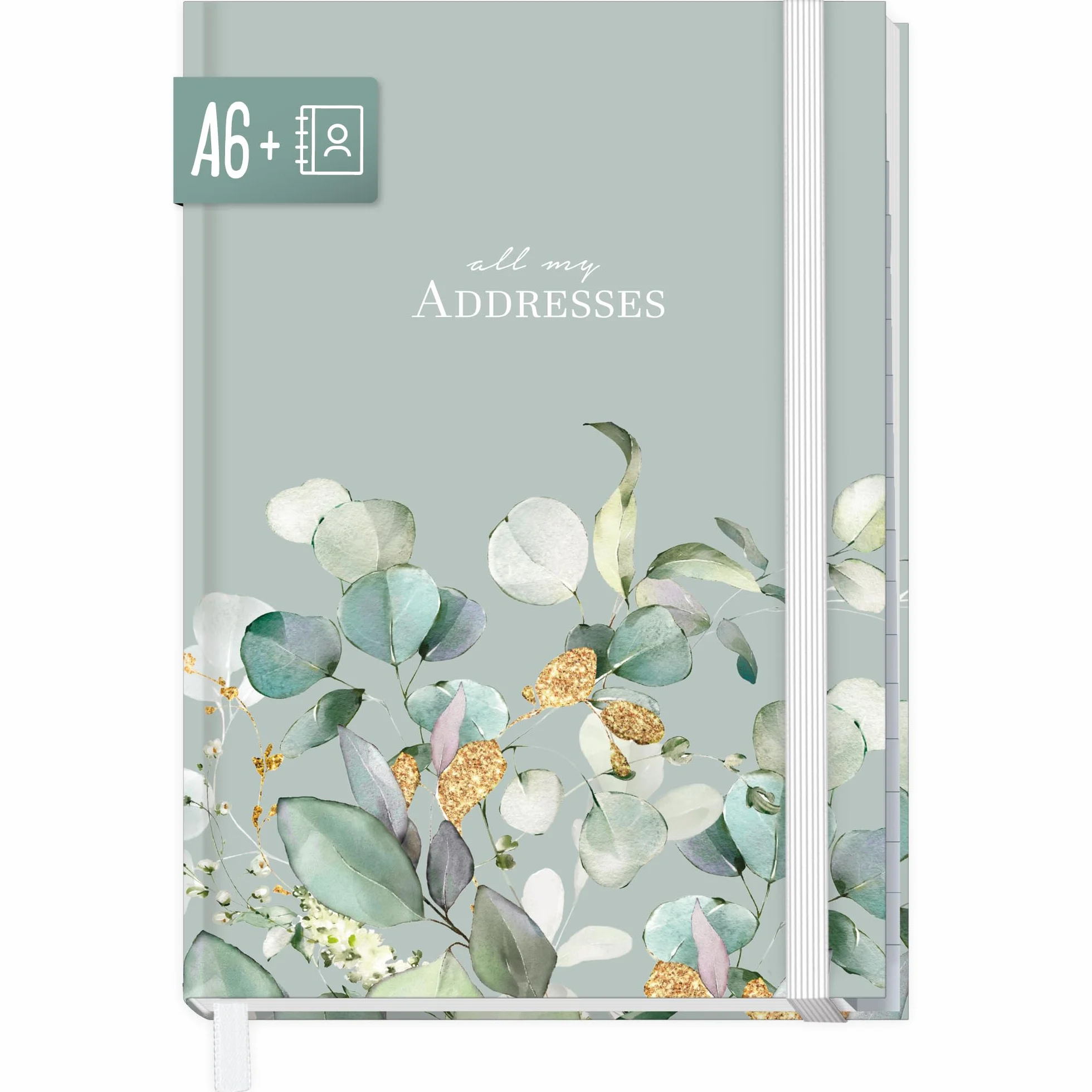 paper&you® Libro de direcciones A6+ con índice A-Z "Hojas de menta" para contactos, cumpleaños y contraseñas - sostenible y respetuoso con el clima