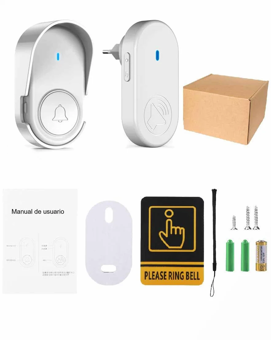 Timbre Inalámbrico Exterior Impermeable, Kit Timbre Puerta Ip66 Impermeable (Blanco)
