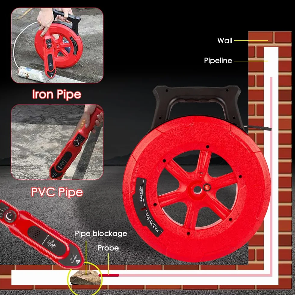Pipe Blockage Detector, Water Pipe Locator Underground Diagnostic-Tool Wall Scanner Pipeline Blocking Clogging Scanner Plumbers Instrument For Metal PVC Water Pipes (30M)