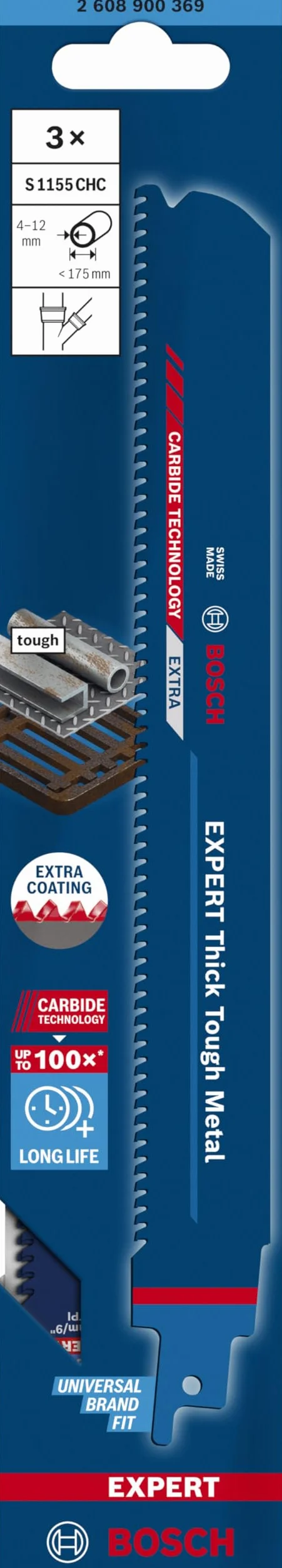 Bosch Professional Hojas de sierra sable Expert Thick Tough Metal S 1155 CHC 225 mm