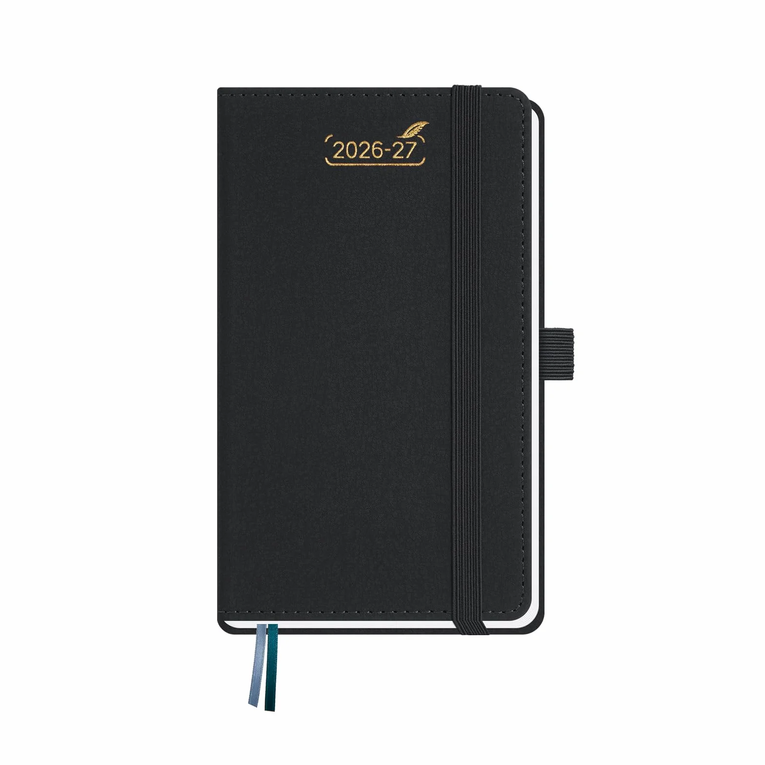 Agenda 2026 2027 Semana Vista Pequeña 9 x 15,5 cm 18 Meses Bolsillo A6 Planificador Semanal Doble Horario Tapa Dura Cuero PU Negro