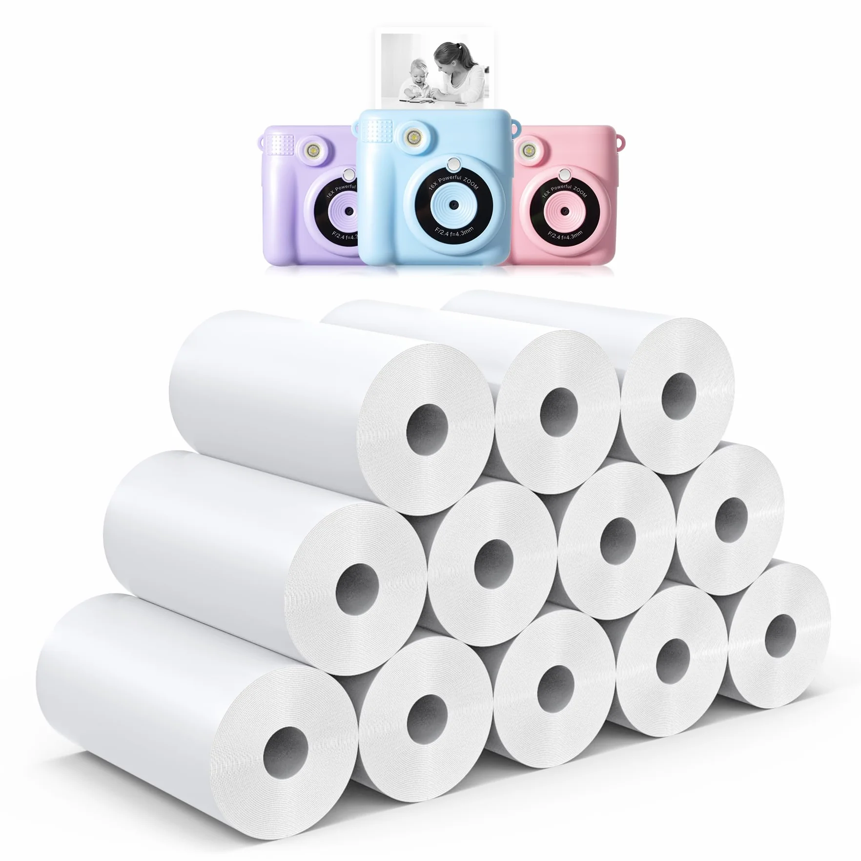 Papel de Impresión Para Cámara Infantil,Impresora para Cámara Portátil de Impresión Instantánea para Niños, Papel Impresora Termica (Blanco-12)