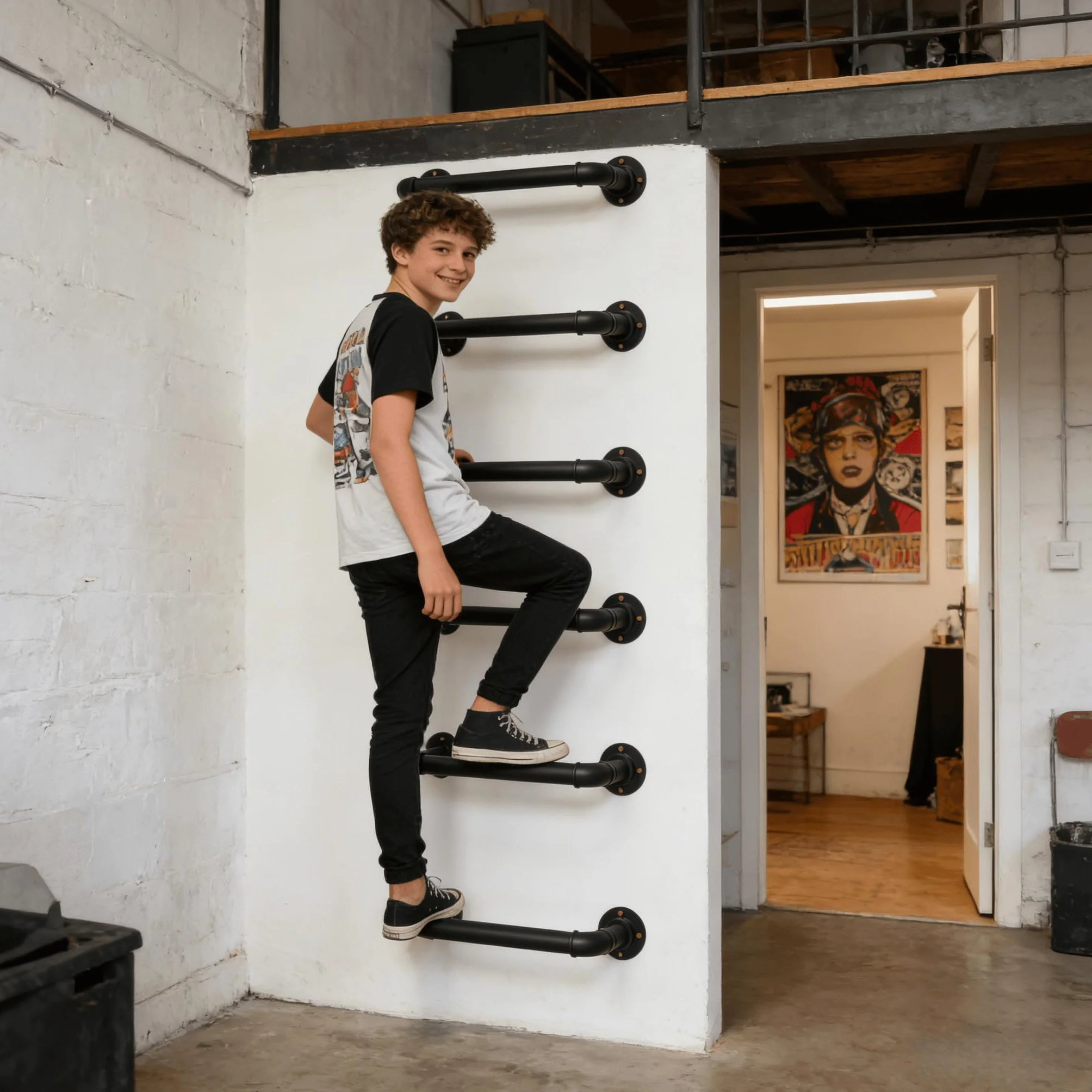 Escalera montada en la pared, 1 peldaño de acero, paquete de 6 para escape de emergencia y acceso a buhardilla, capacidad de 318 kg, acabado negro para todo tipo de clima, con pernos de expansión para