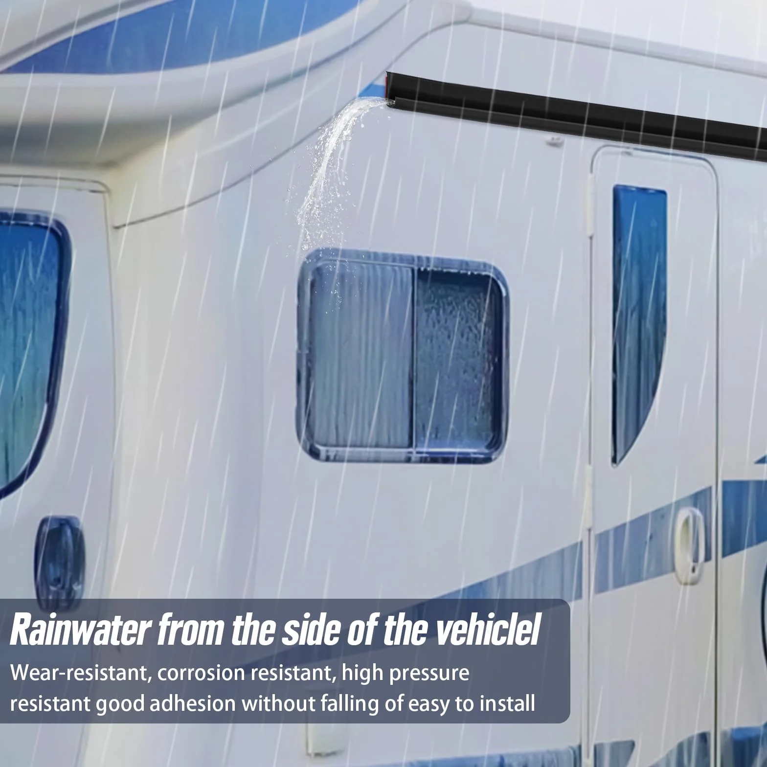 Canaleta de lluvia en forma de J, TPE autoadhesiva para autocaravana, tira de desvío de lluvia para techo, perfil de protección de borde largo para vehículo, camión, autocaravana, barco, coche