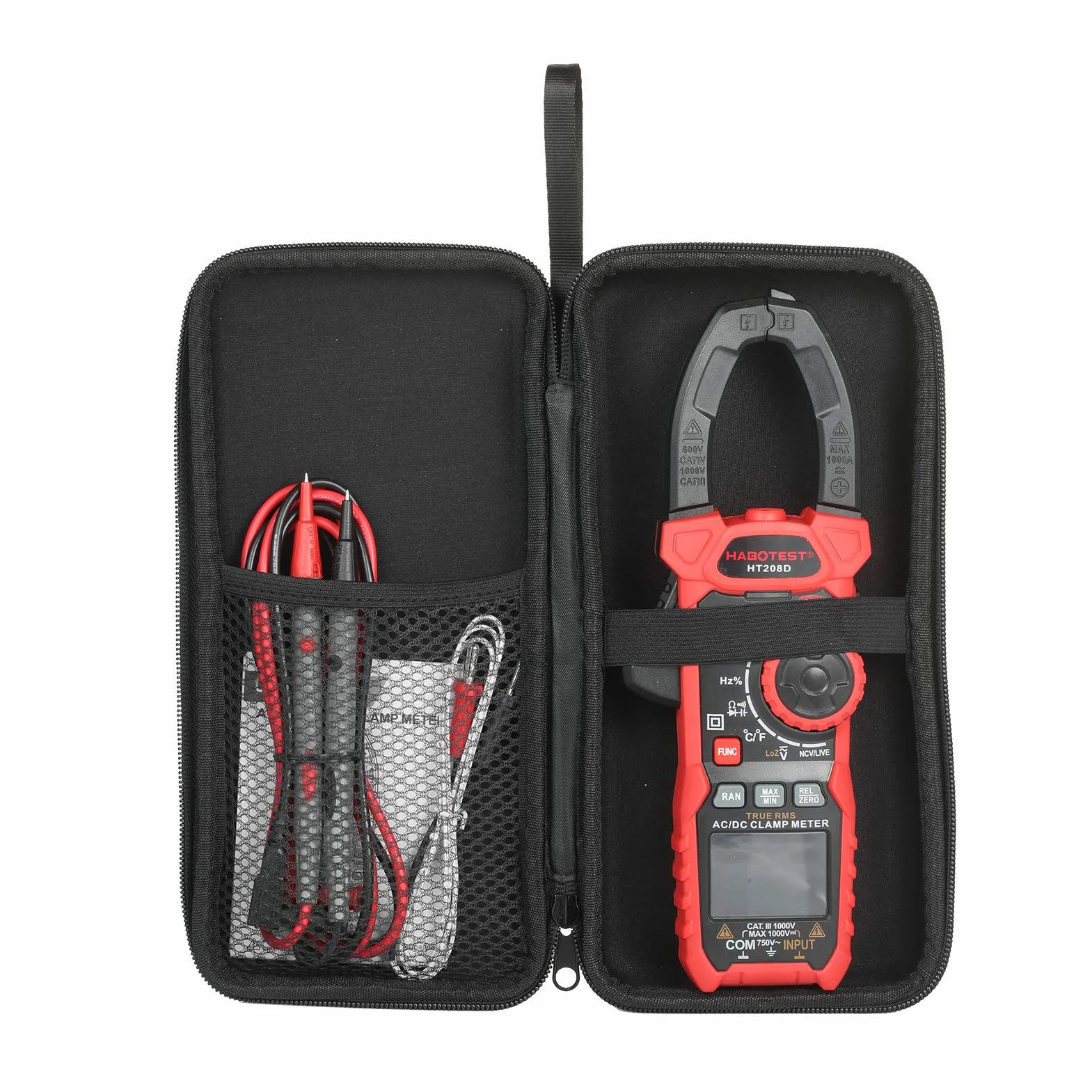 Domary Pinza Amperimétrica Digital de HABOTEST con Función de Corriente Entrada para Uso Profesional Tamaño Mandíbula 40 Mm Negro y Rojo 1 Unidad