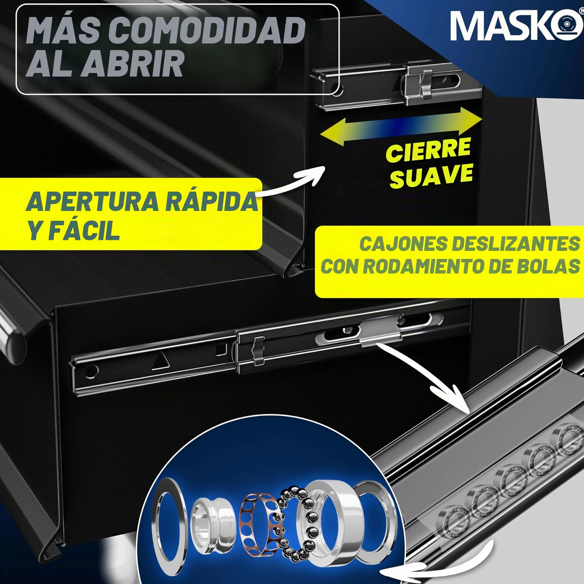 Masko® - Carro de taller con ruedas, carro de herramientas, caja de herramientas, 5 y 7 compartimentos
