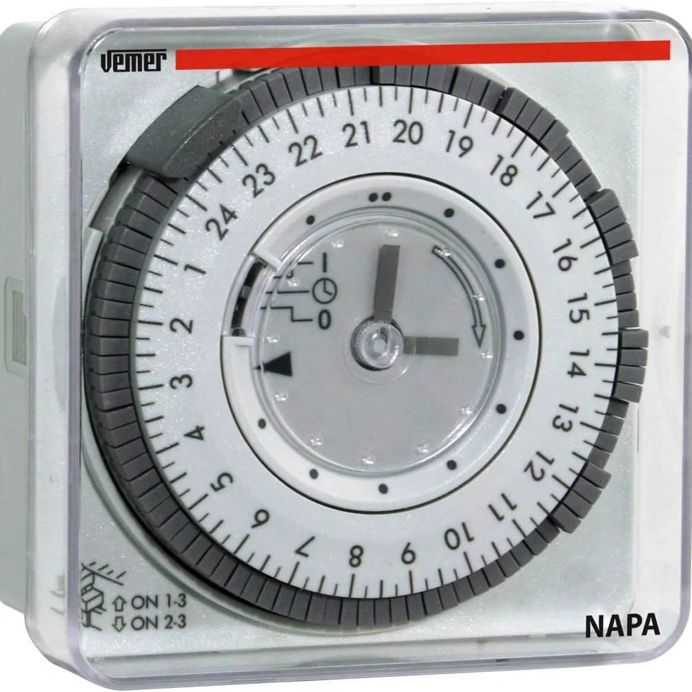 VEMER VP886600 NAPA RD - Interruptor Horario Electromecánico, Temporizador con Programación Diaria, Instalación en Panel, Gris Claro